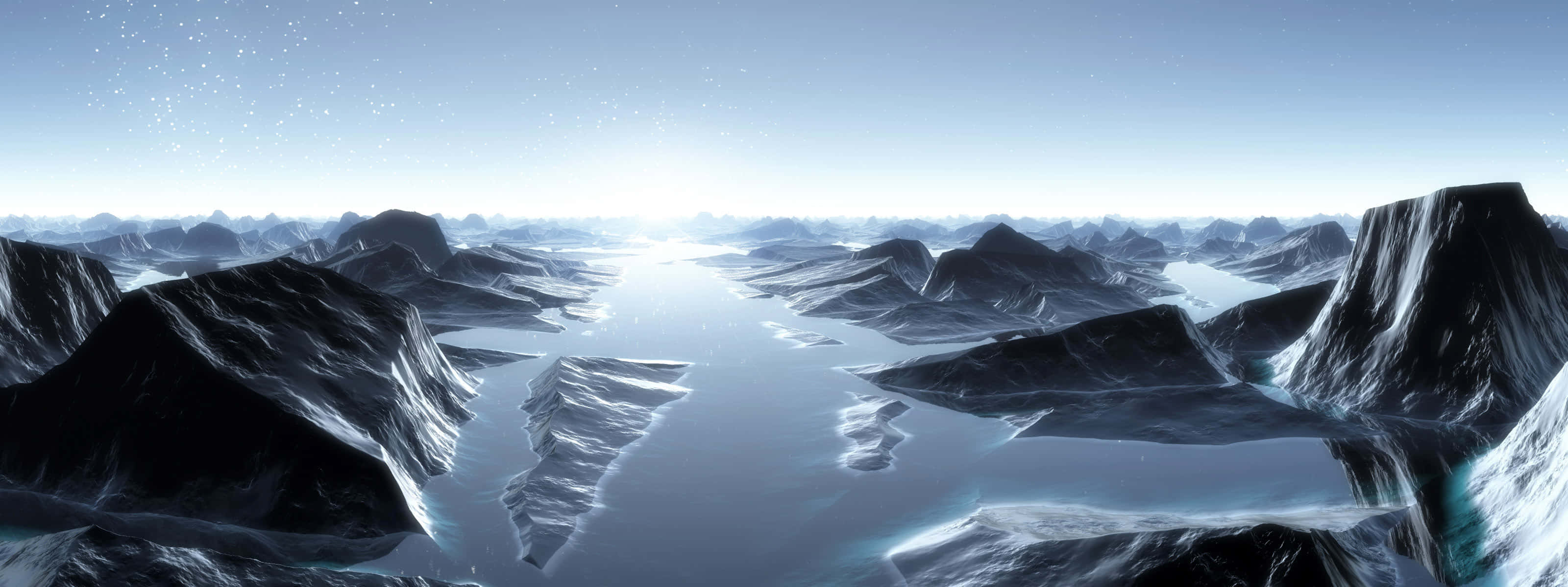 3d landscape, icy landscape, jagged snow-covered mountains, 2K Desktop Wallpaper