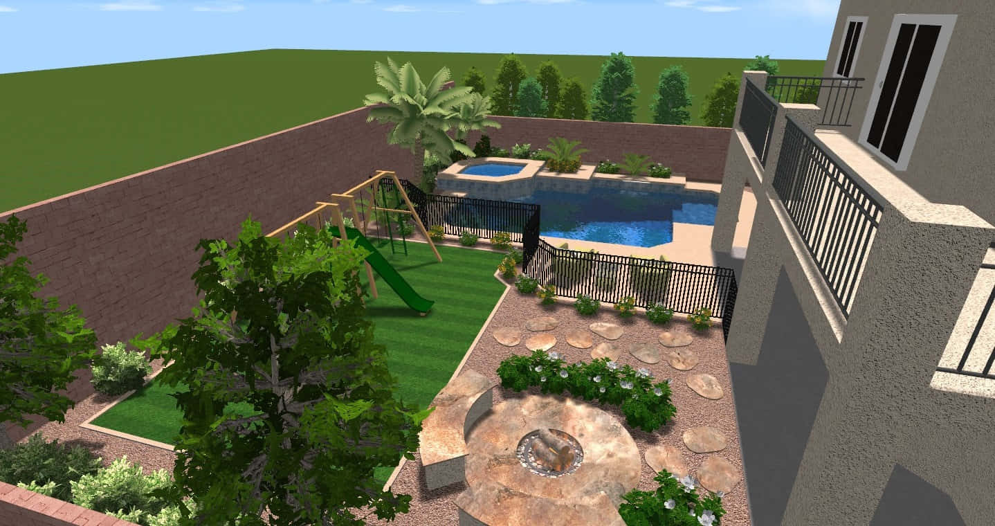 3d-rendered, backyard, pool, HD Desktop Wallpaper