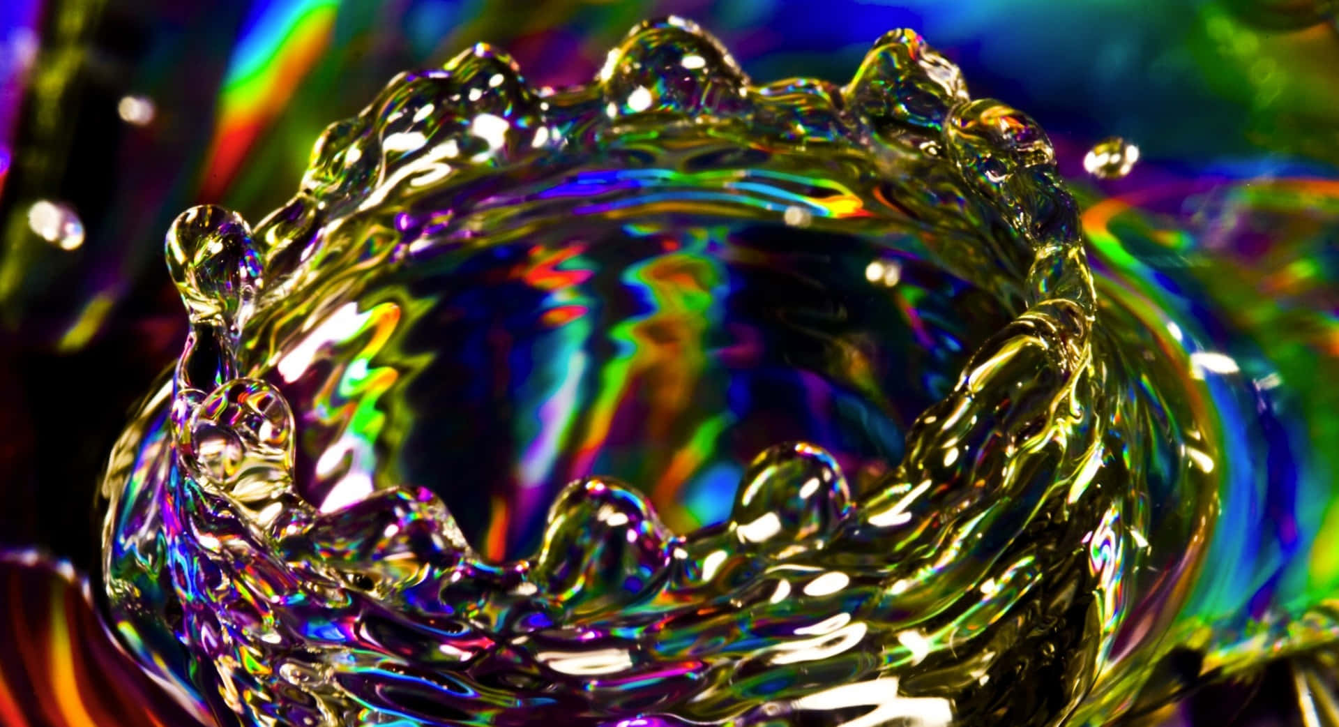 crown-shaped water splash, vibrant rainbow colors, dynamic abstract burst, Full HD Desktop Wallpaper