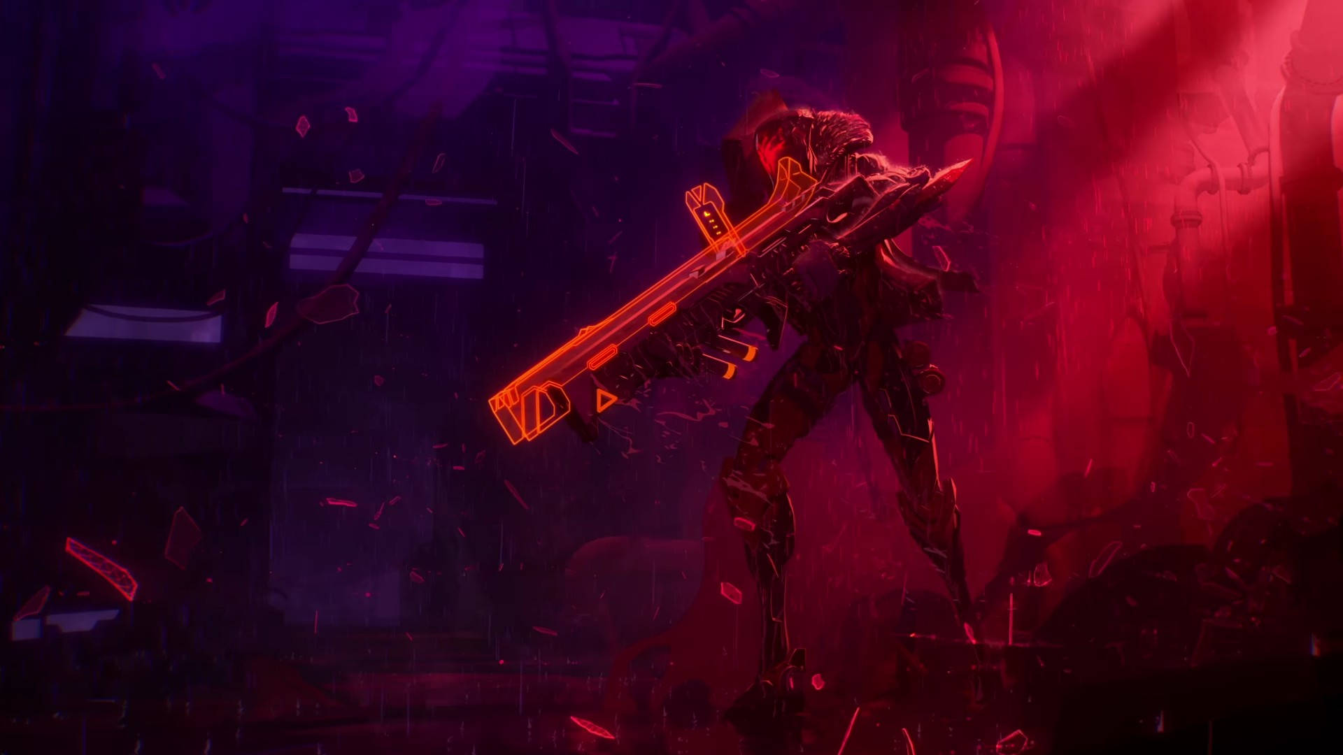 3d League Of Legends, cybernetic warrior, glowing orange weapon, Full HD Desktop Wallpaper