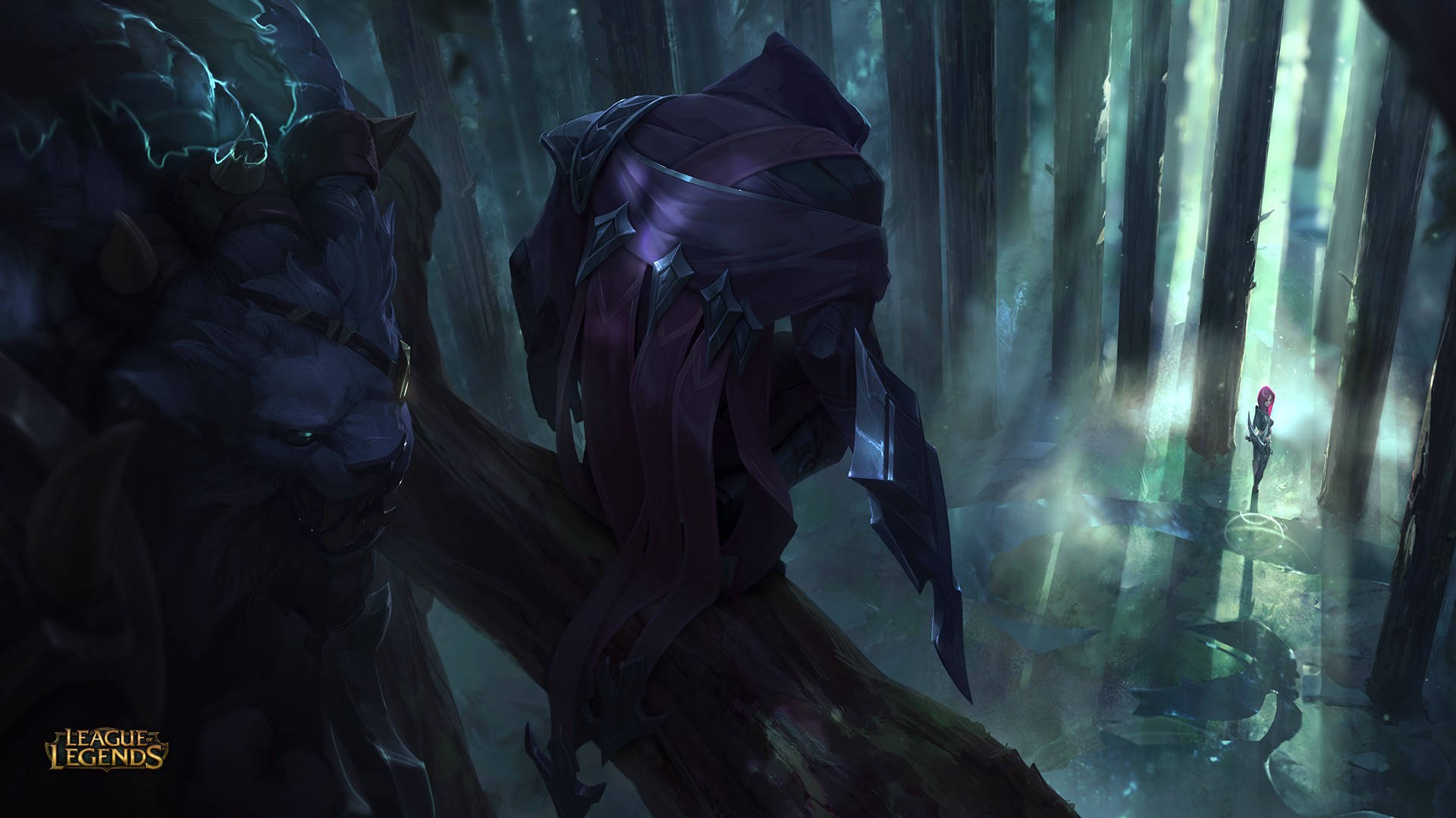 3d League Of Legends, dark fantasy figures, misty forest, Full HD Desktop Wallpaper