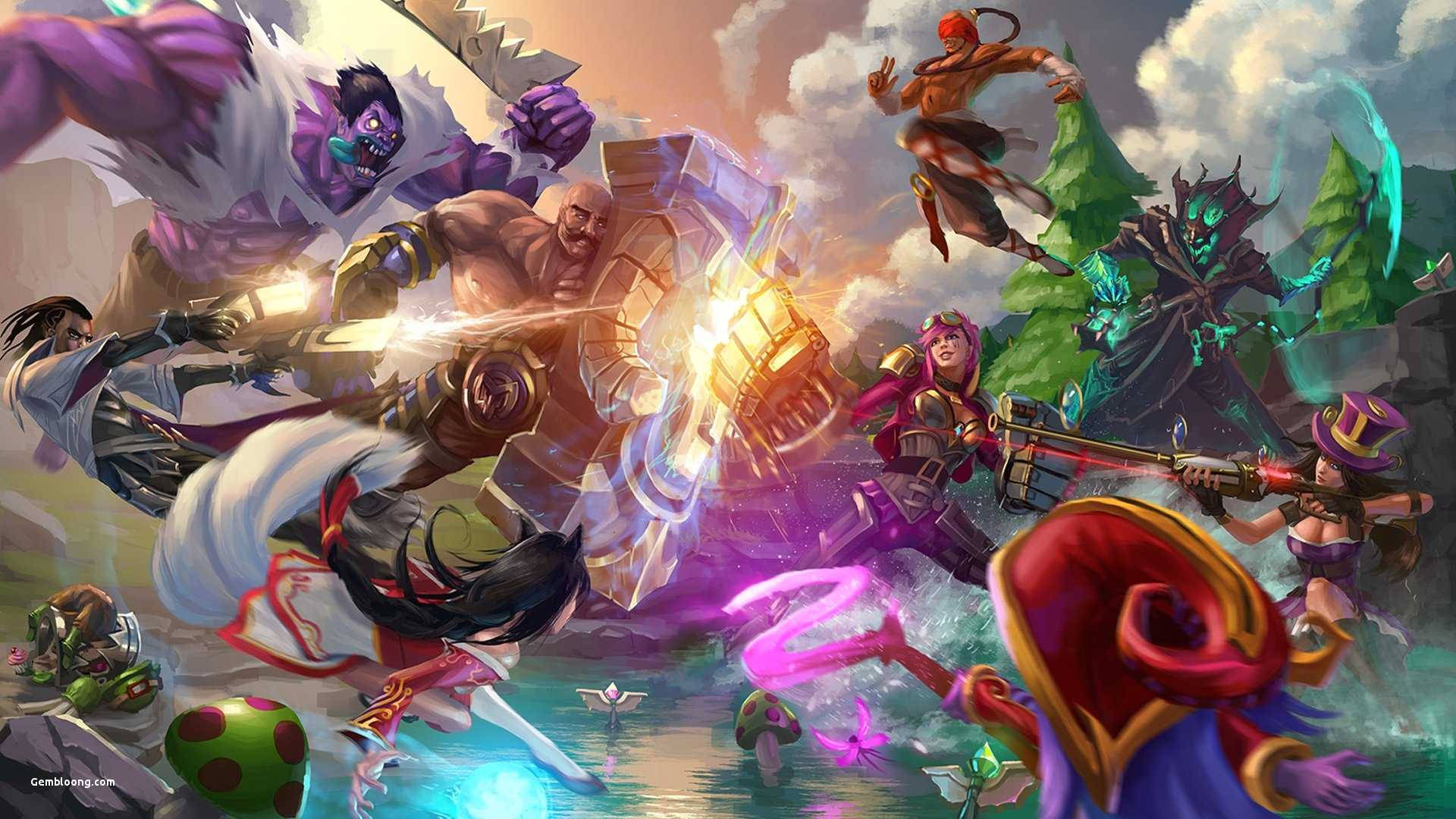3d League Of Legends, fantasy battle scene, diverse characters, Full HD Desktop Wallpaper