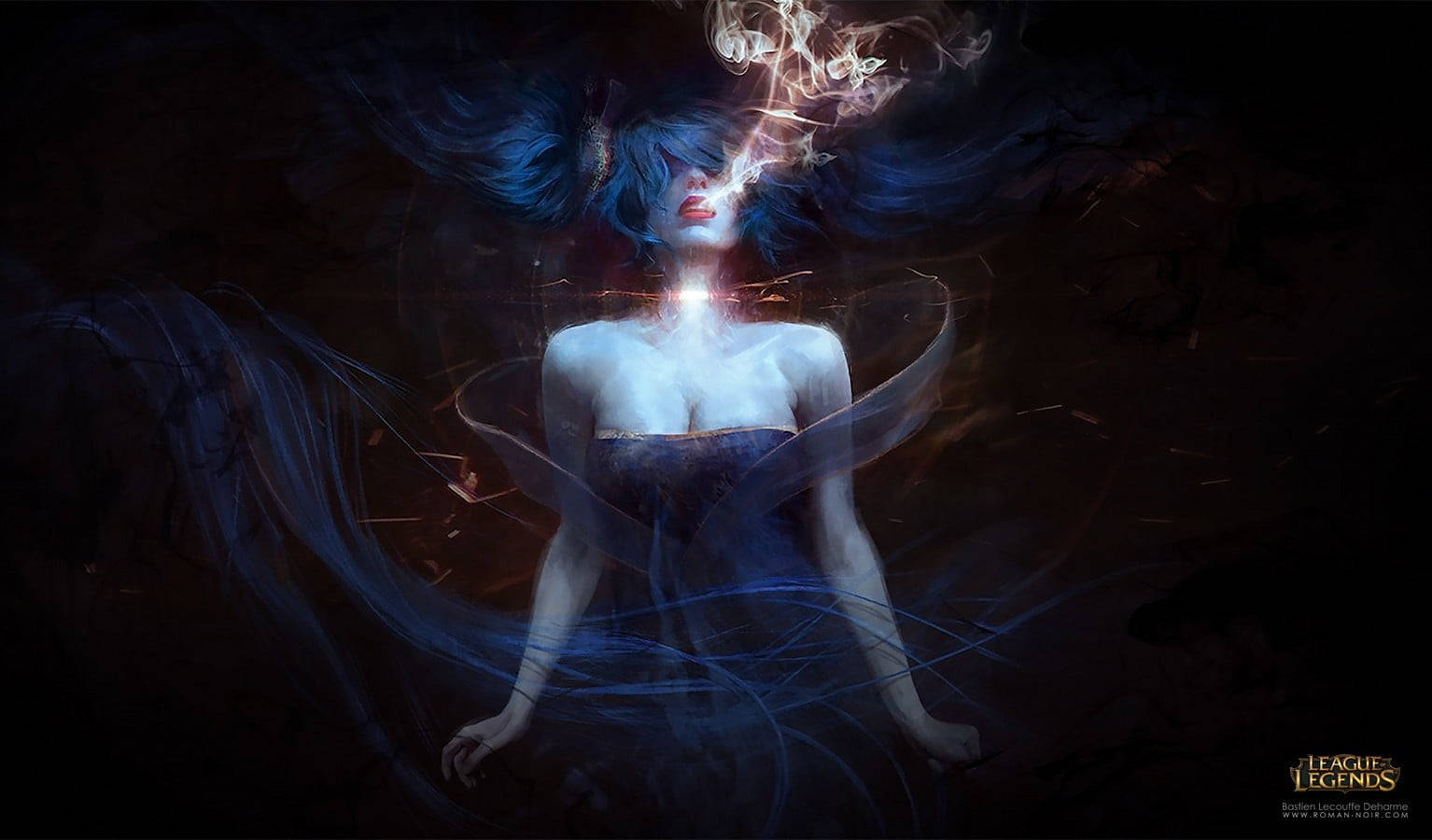 3d League Of Legends, blue hair, blue light, HD Desktop Wallpaper