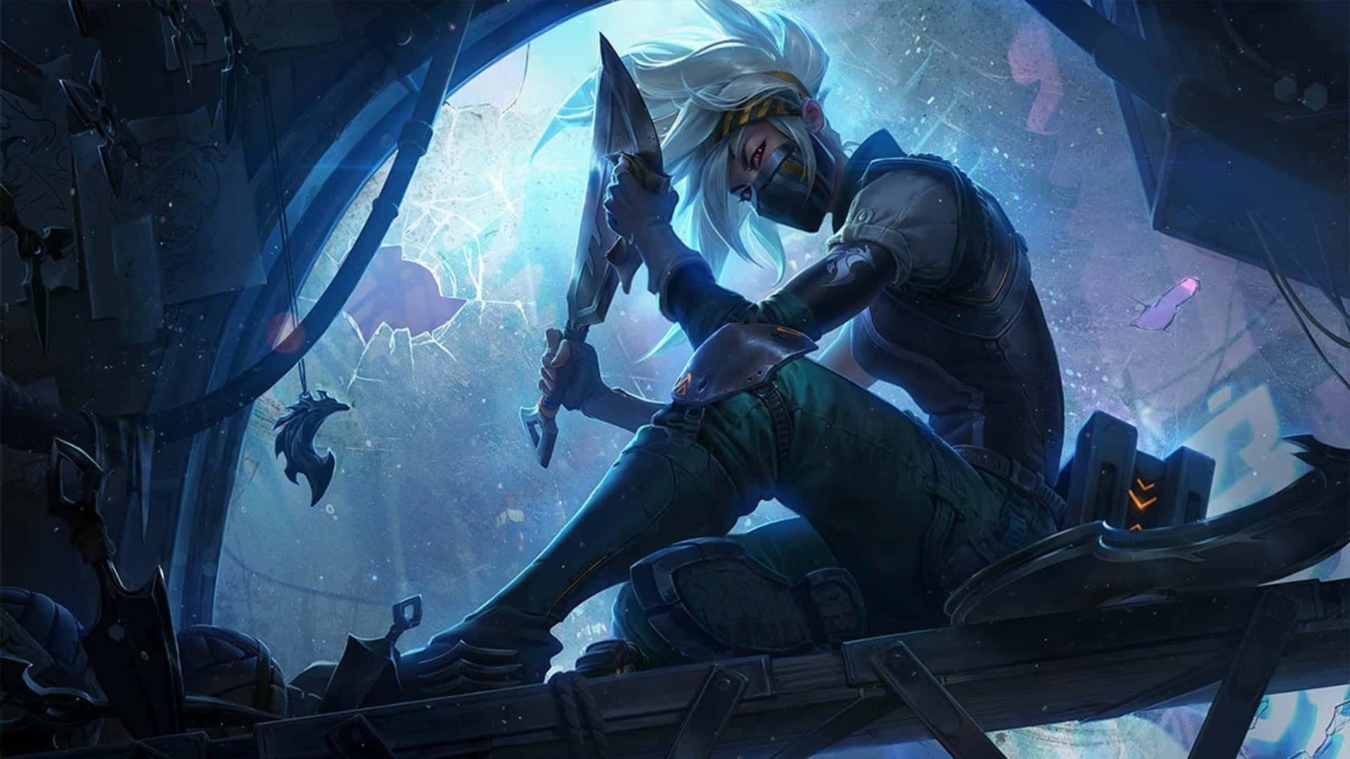 League of Legends, masked warrior, white hair, Full HD Desktop Wallpaper