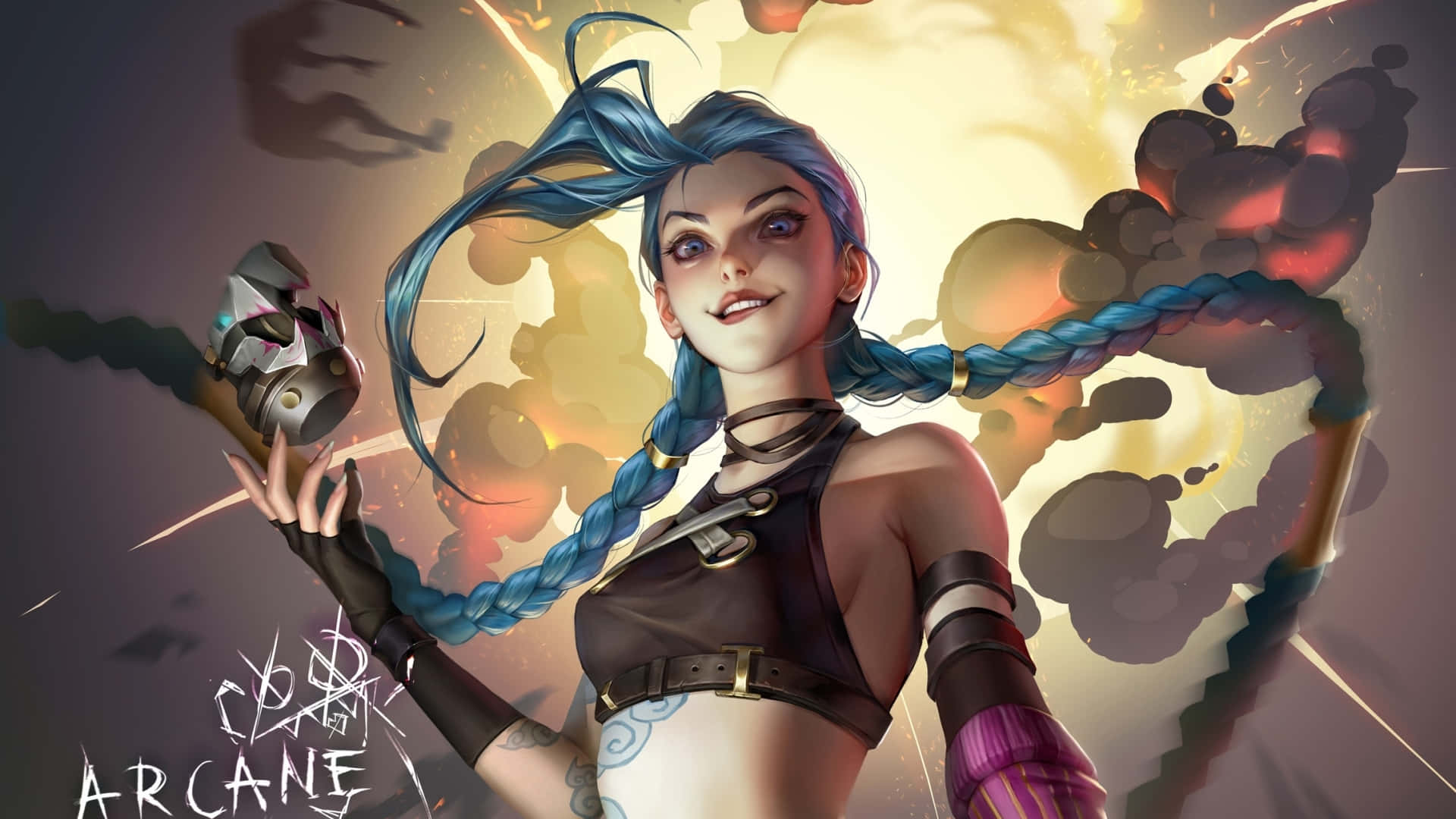 League Of Legends, anime-style character, blue braided hair, Full HD Desktop Wallpaper