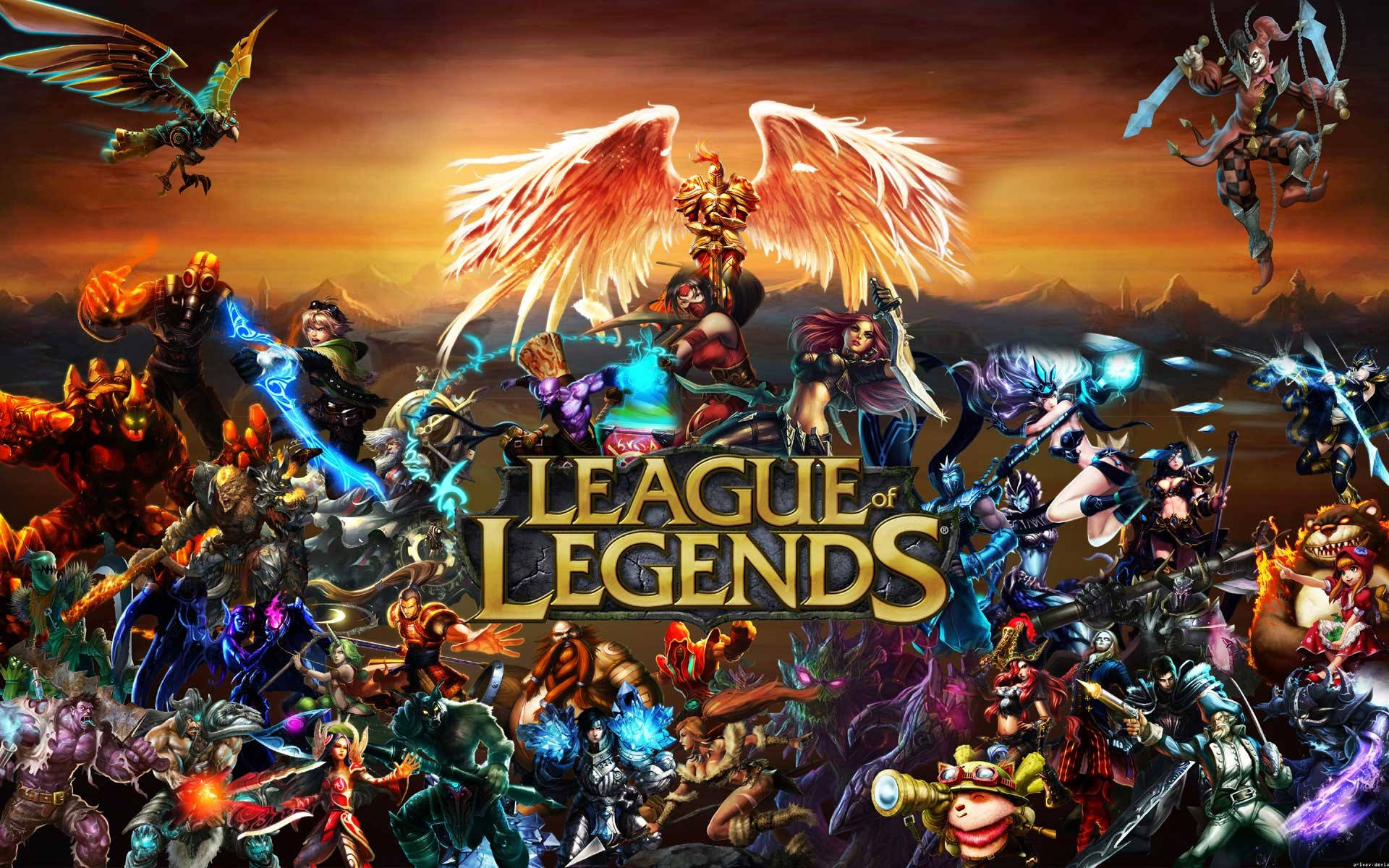 League of Legends, champions, fiery sunset sky, Full HD Desktop Wallpaper
