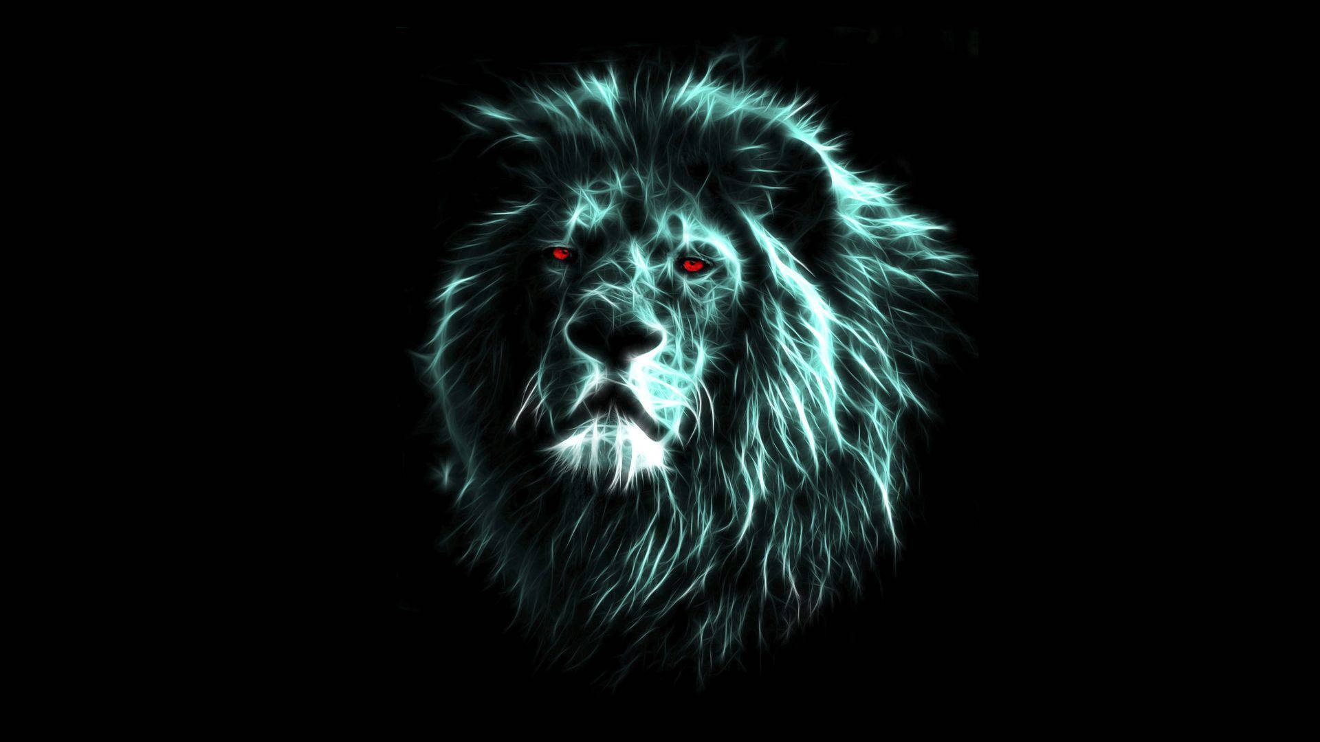 3d lion, glowing electric blue, fiery red eyes, Full HD Desktop Wallpaper