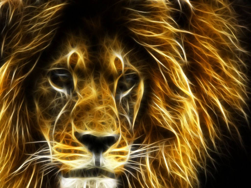 3d Lion, golden light, electric hair-like streaks, SD Desktop Wallpaper