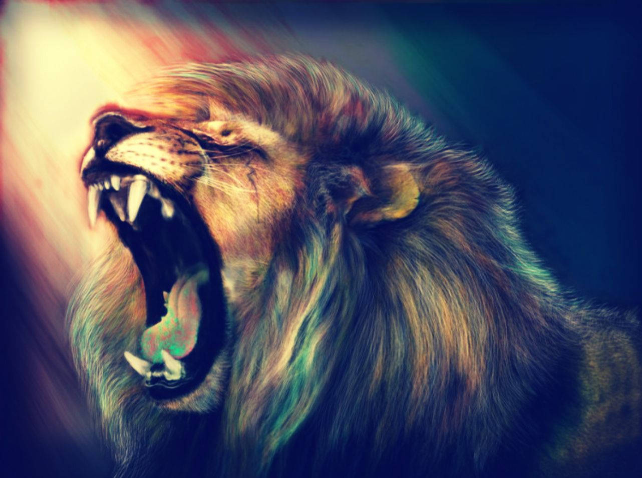 3d Lion, glowing eyes, vibrant teal highlights, HD Desktop Wallpaper