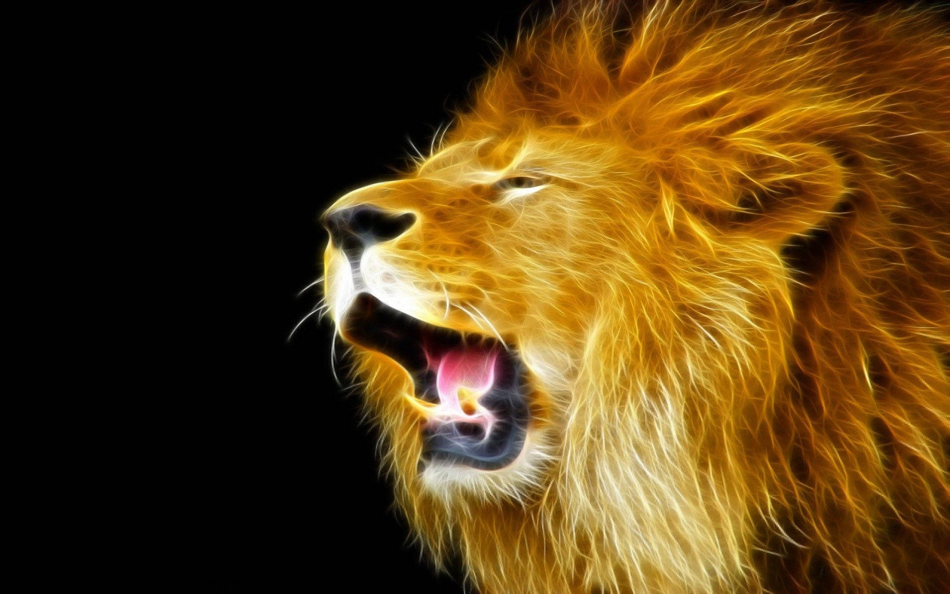 3d lion, roaring lion, glowing golden fur, Full HD Desktop Wallpaper