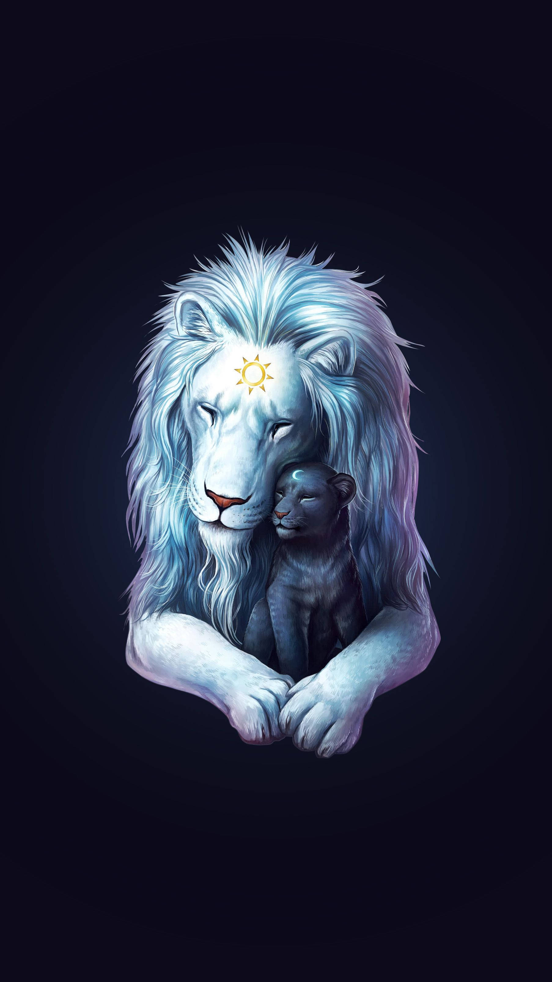 mother lion, baby lion, white lion, 2K Phone Wallpaper