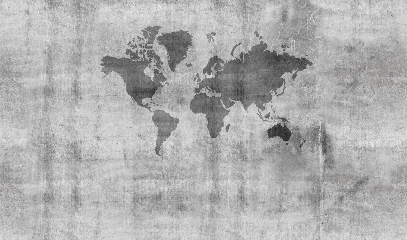 Concrete World Map, monochrome world map silhouette, weathered concrete wall, HD Desktop Wallpaper
