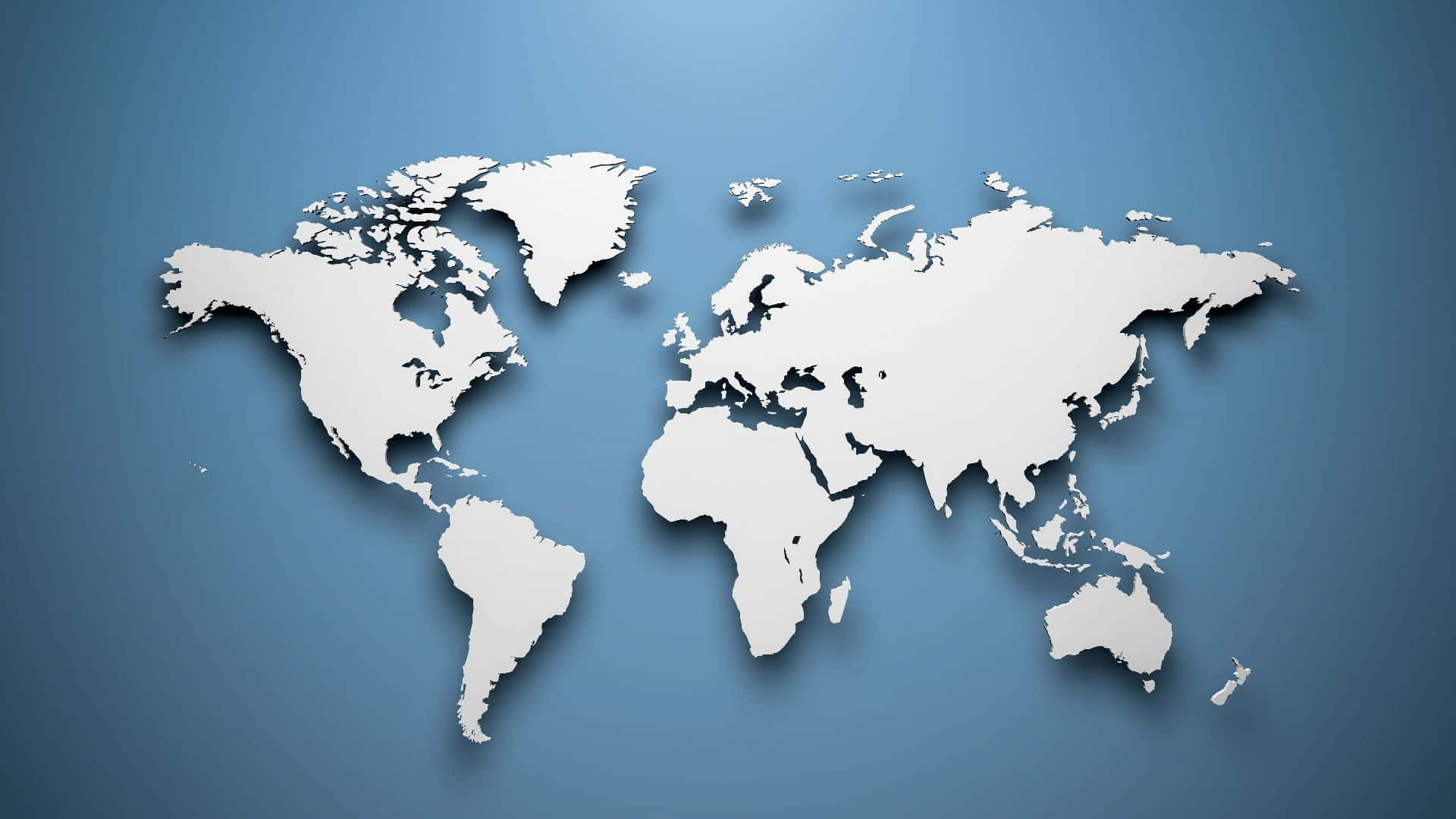 3d map, white 3d world map silhouette, gradient blue background, Full HD Desktop Wallpaper