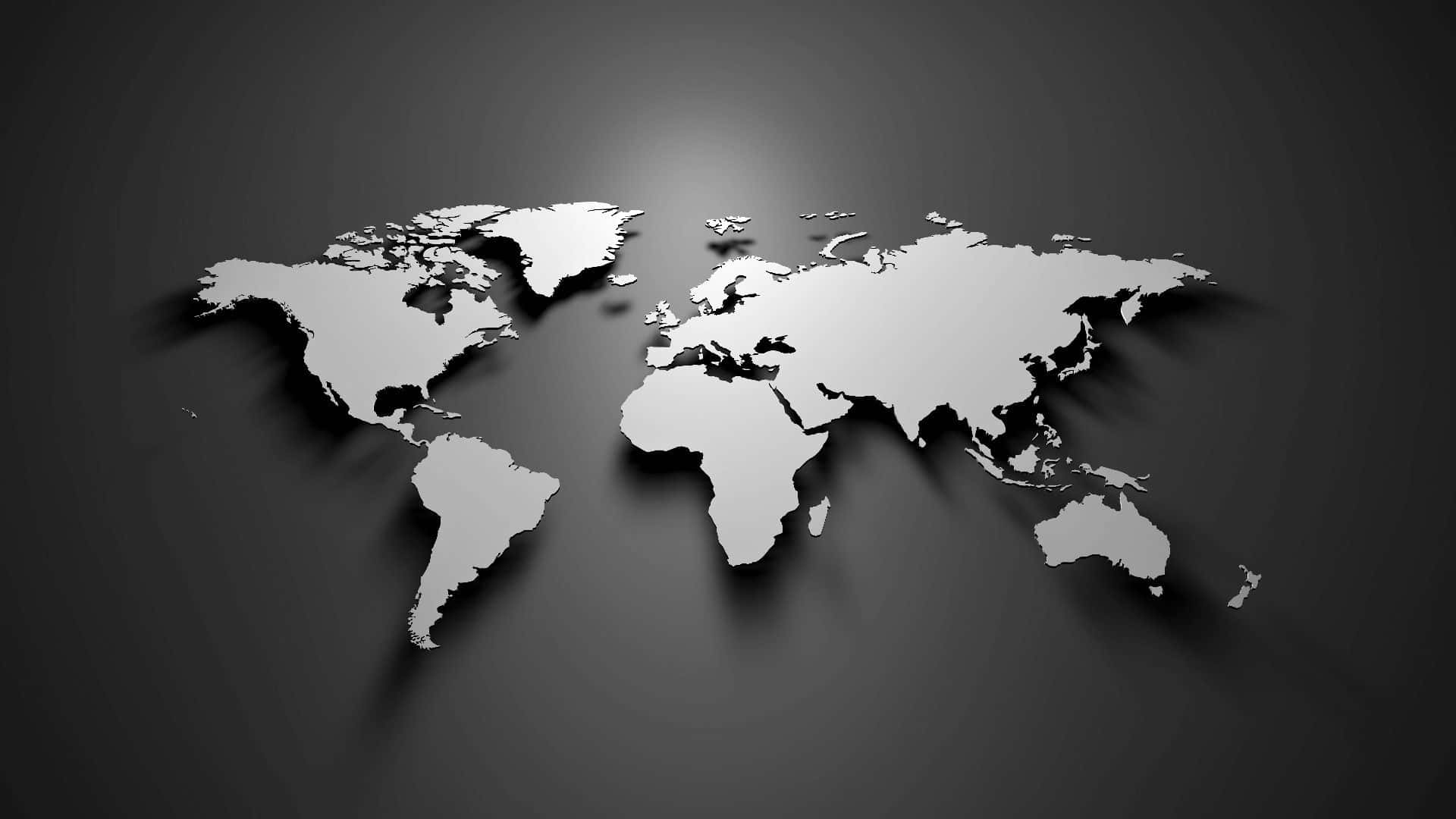 3d map, metallic world map silhouette, dark gradient background, Full HD Desktop Wallpaper