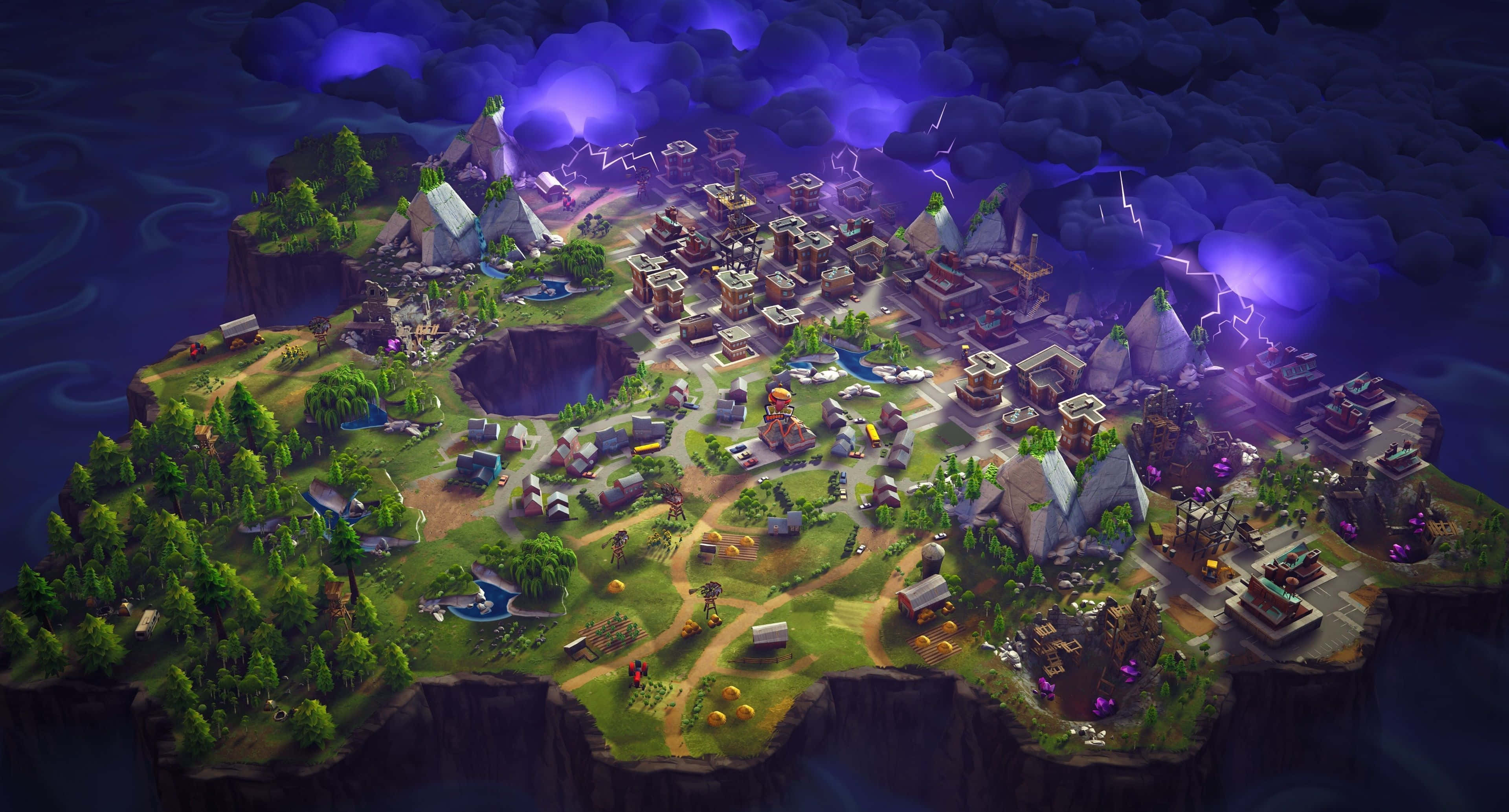 3d map, fantasy village, cliffside island, 4K Desktop Wallpaper