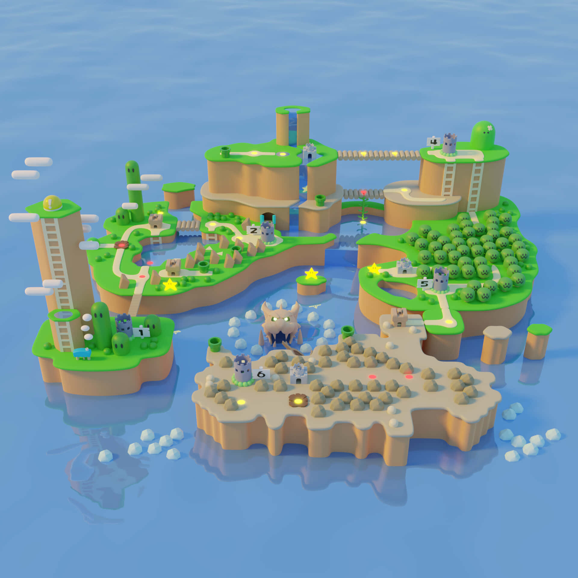 colorful3 d island map, whimsical 3D isometric map, floating islands, Full HD Desktop Wallpaper