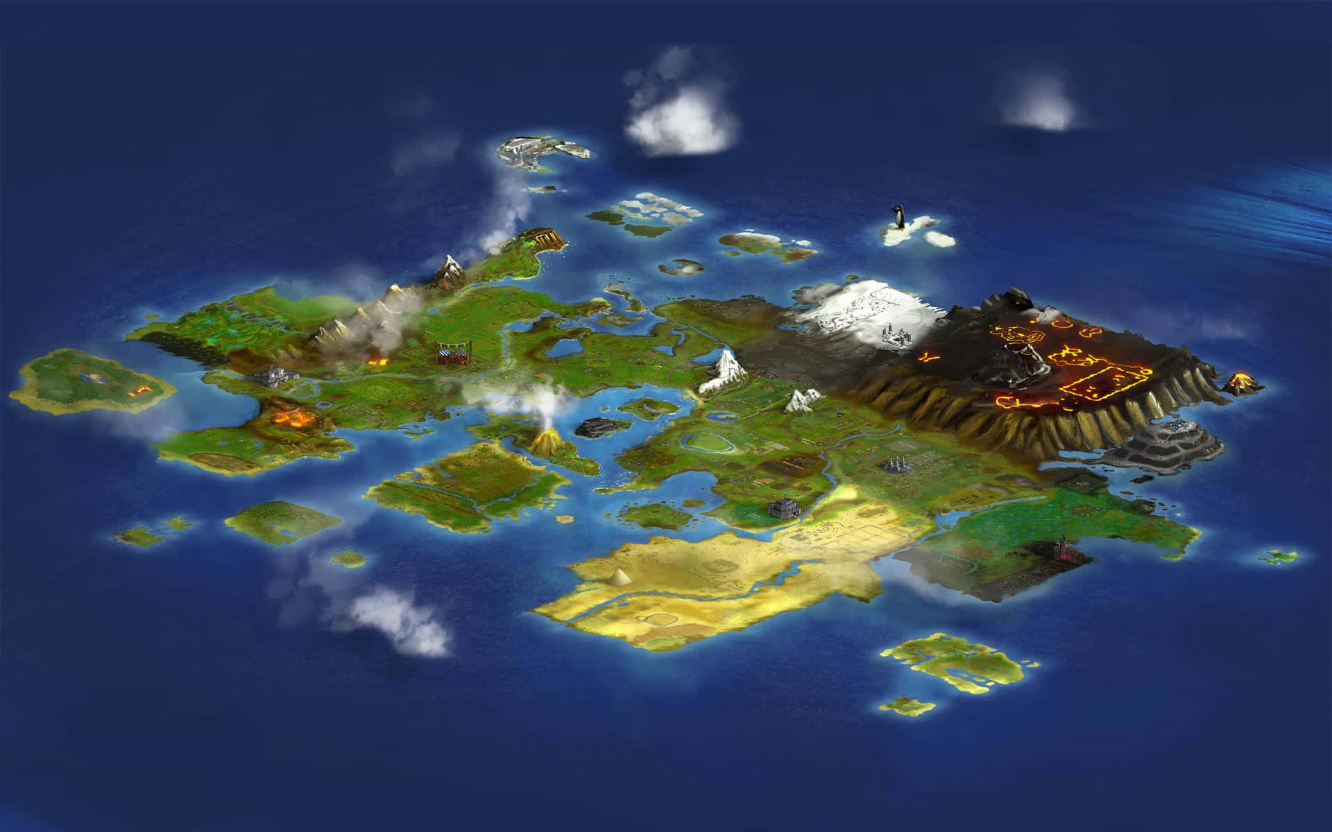 fantasy island, volcanic islands, green plains, Full HD Desktop Wallpaper