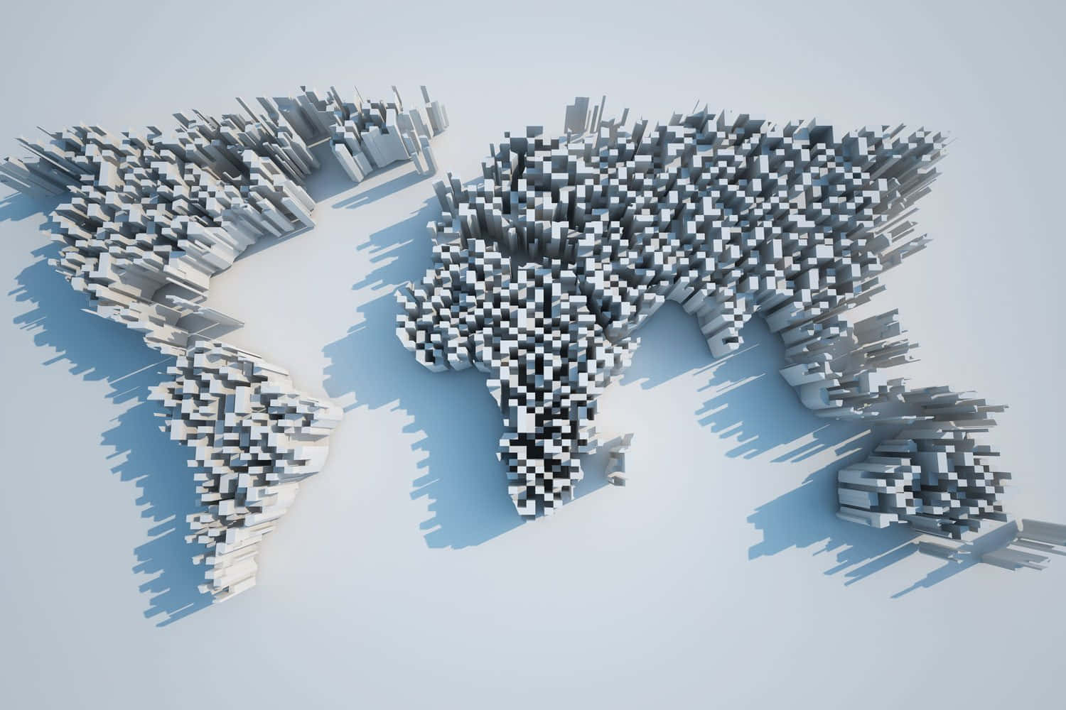 3d pixelated world map, gray and white blocks, sharp shadows, HD Desktop Wallpaper