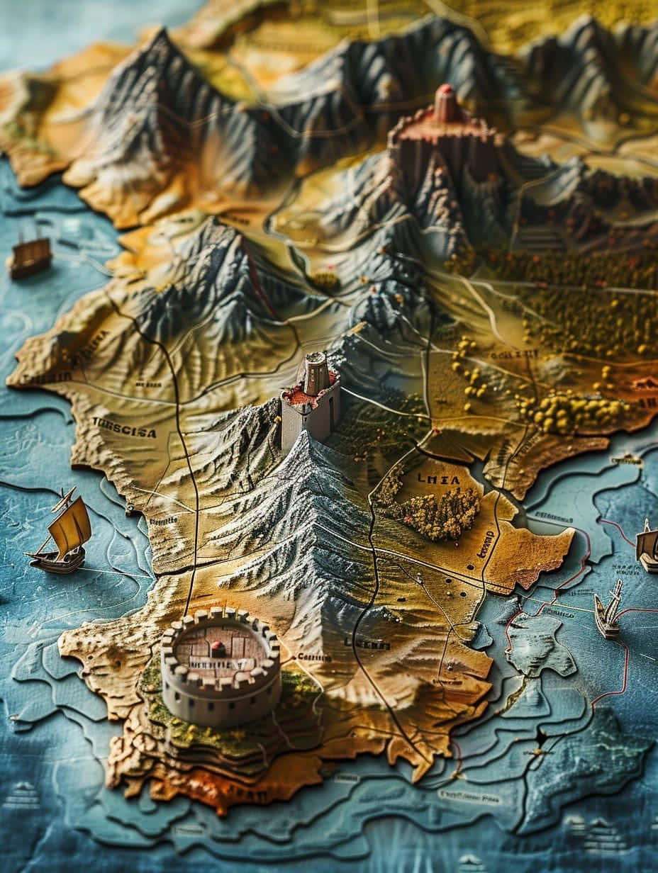 fantasy landmass, mountain ranges, castles, SD Phone Wallpaper