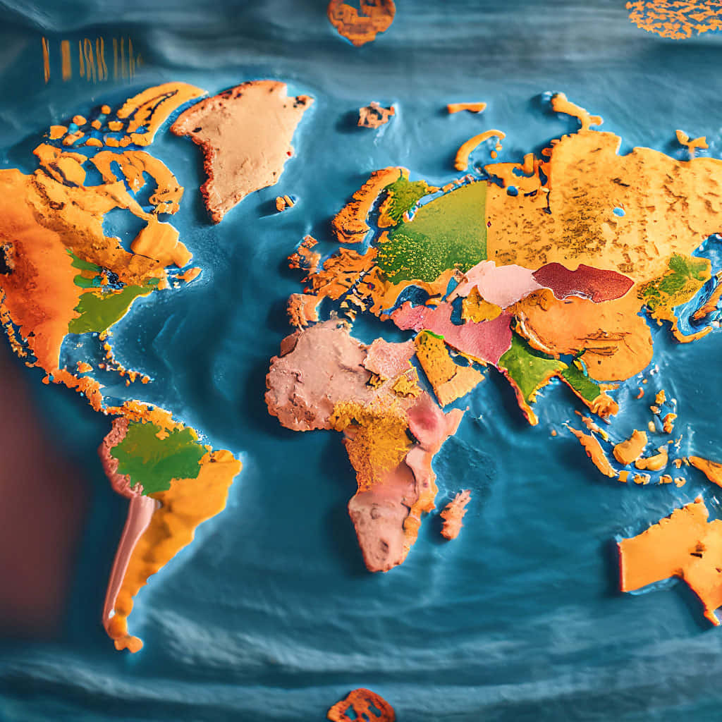 colorful3 d world map, orange, green, SD Desktop Wallpaper