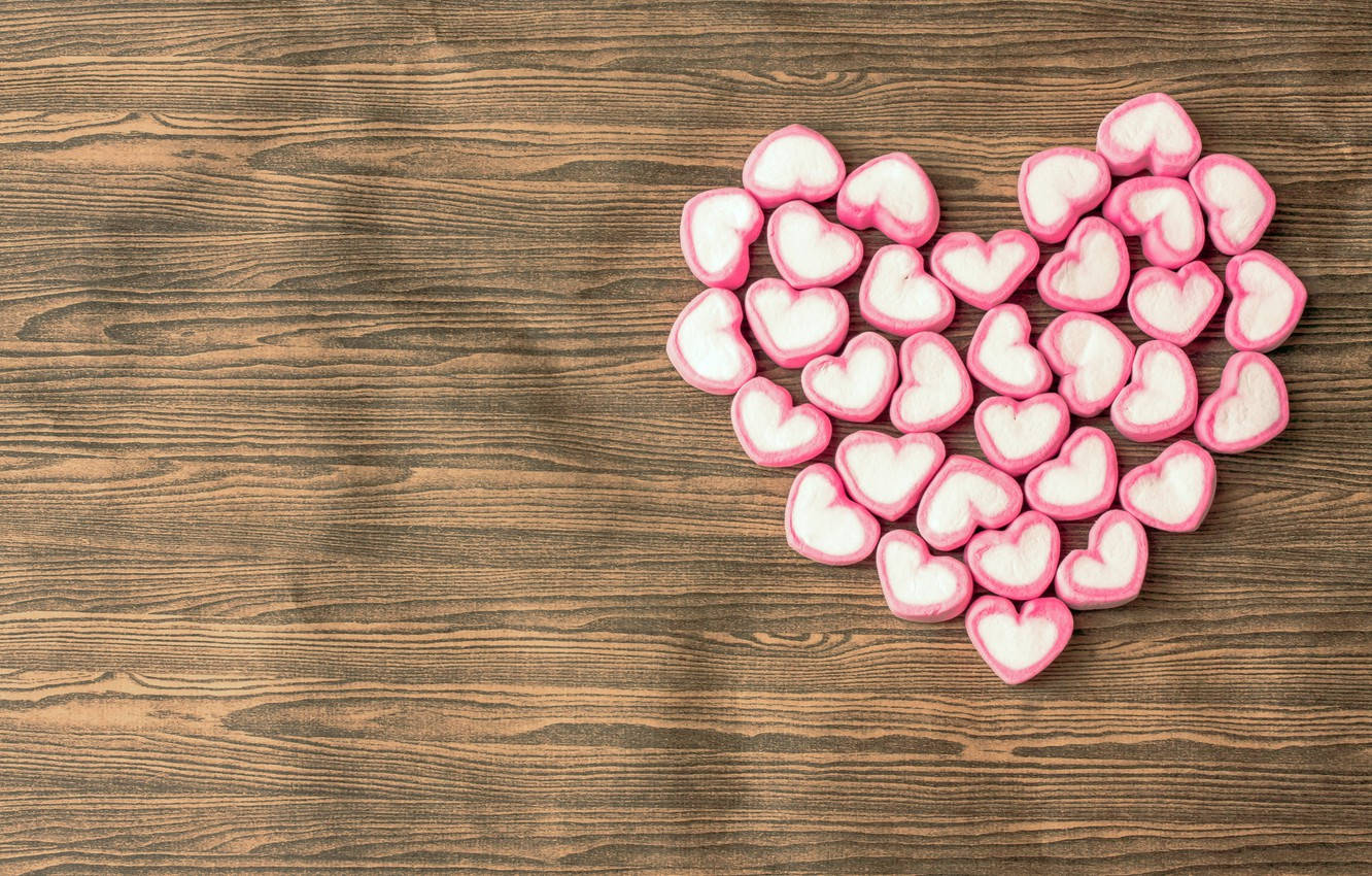3d heart marshmallow shape, pink heart-shaped marshmallows, larger heart, HD Desktop Wallpaper