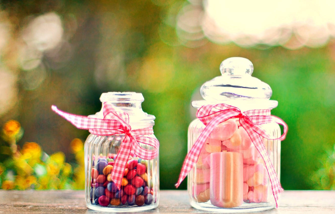 3d marshmallow, glass jars, colorful candies, HD Desktop Wallpaper