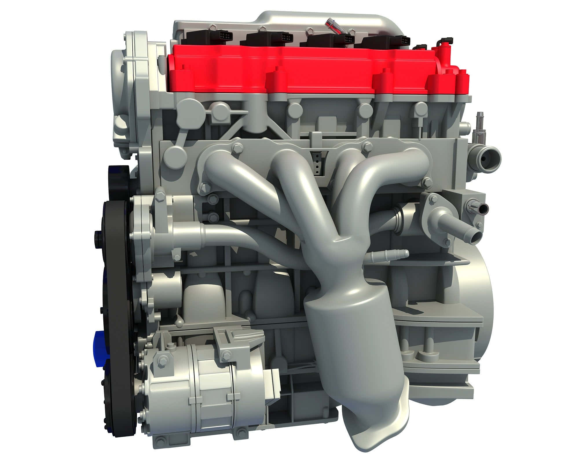 3d-render, car engine, red valve cover, Full HD Desktop Wallpaper