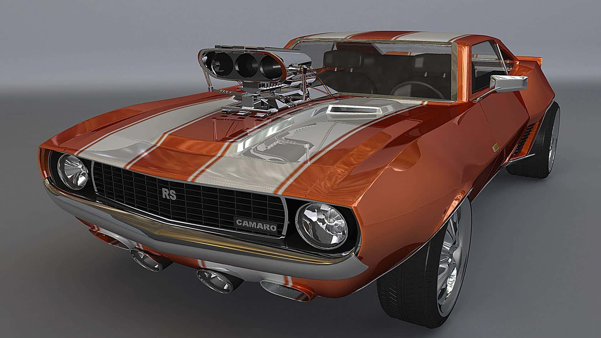chevrolet camaro, 1960s Camaro RS, glossy orange and white striped, Full HD Desktop Wallpaper