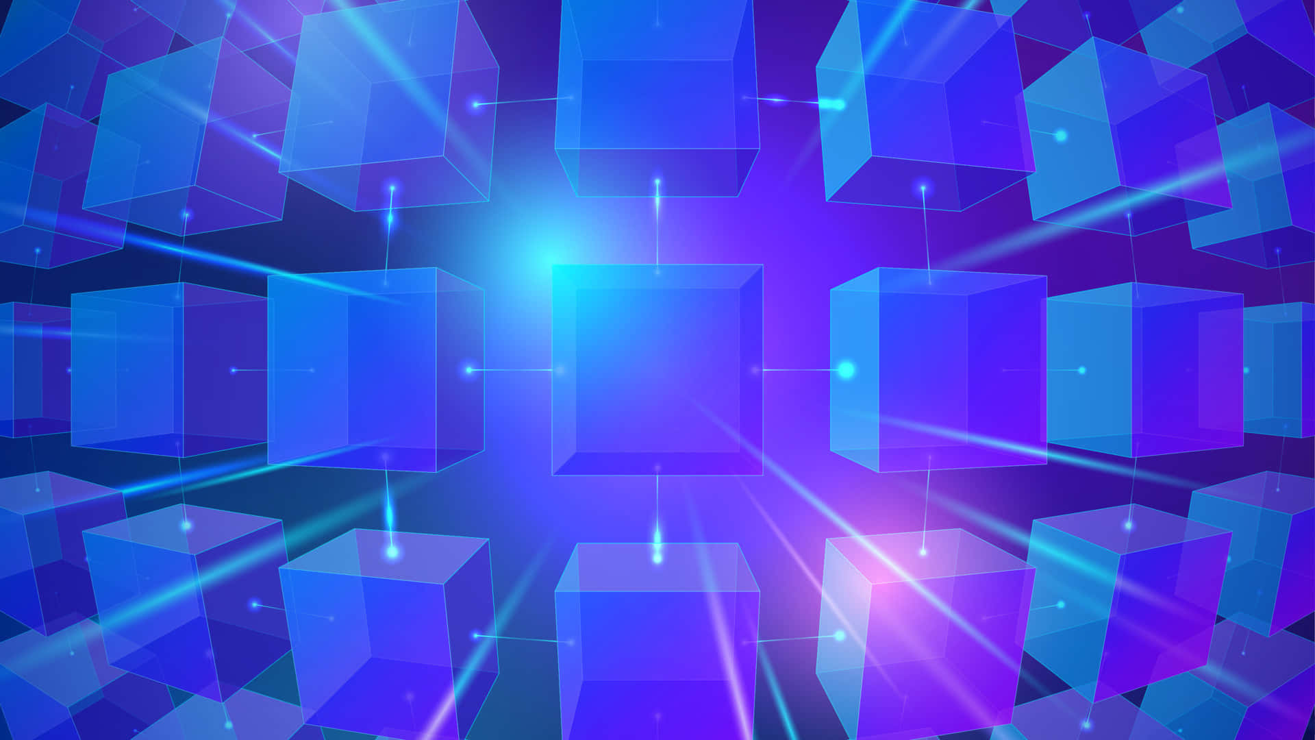 translucent blue cubes, glowing light beams, vibrant purple and blue digital background, Full HD Desktop Wallpaper