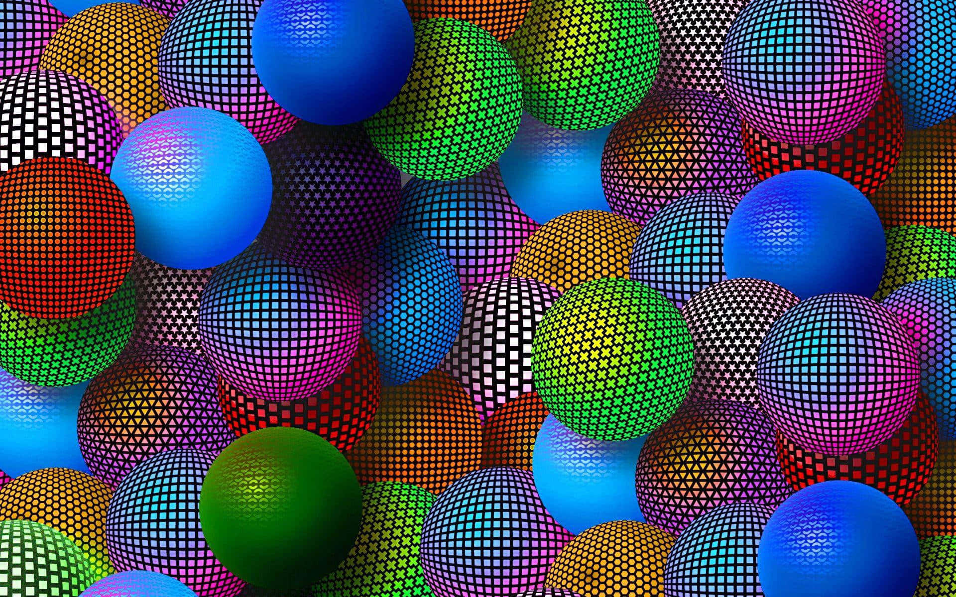 3D graphics, multicolored spheres, geometric dot patterns, Full HD Desktop Wallpaper