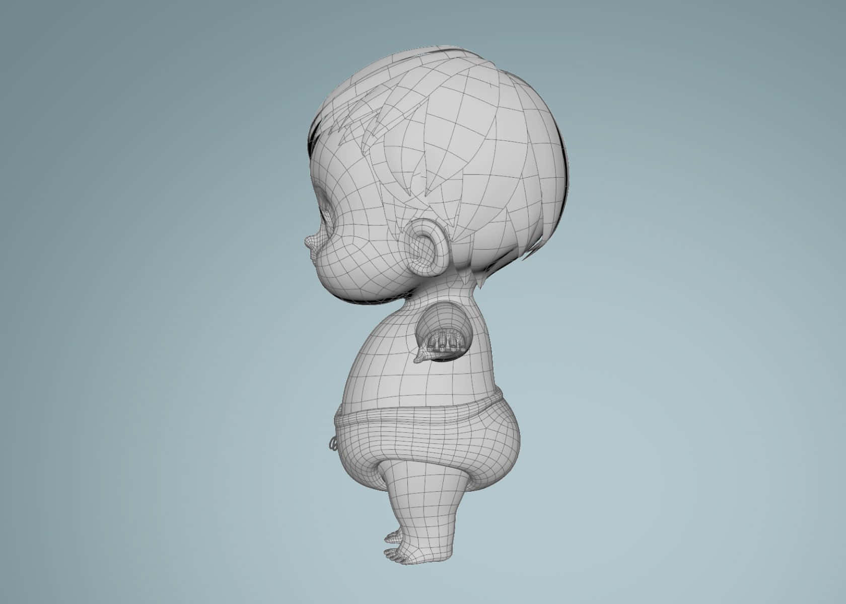 3d modeling, wireframe 3d model, chubby baby doll, HD Desktop Wallpaper