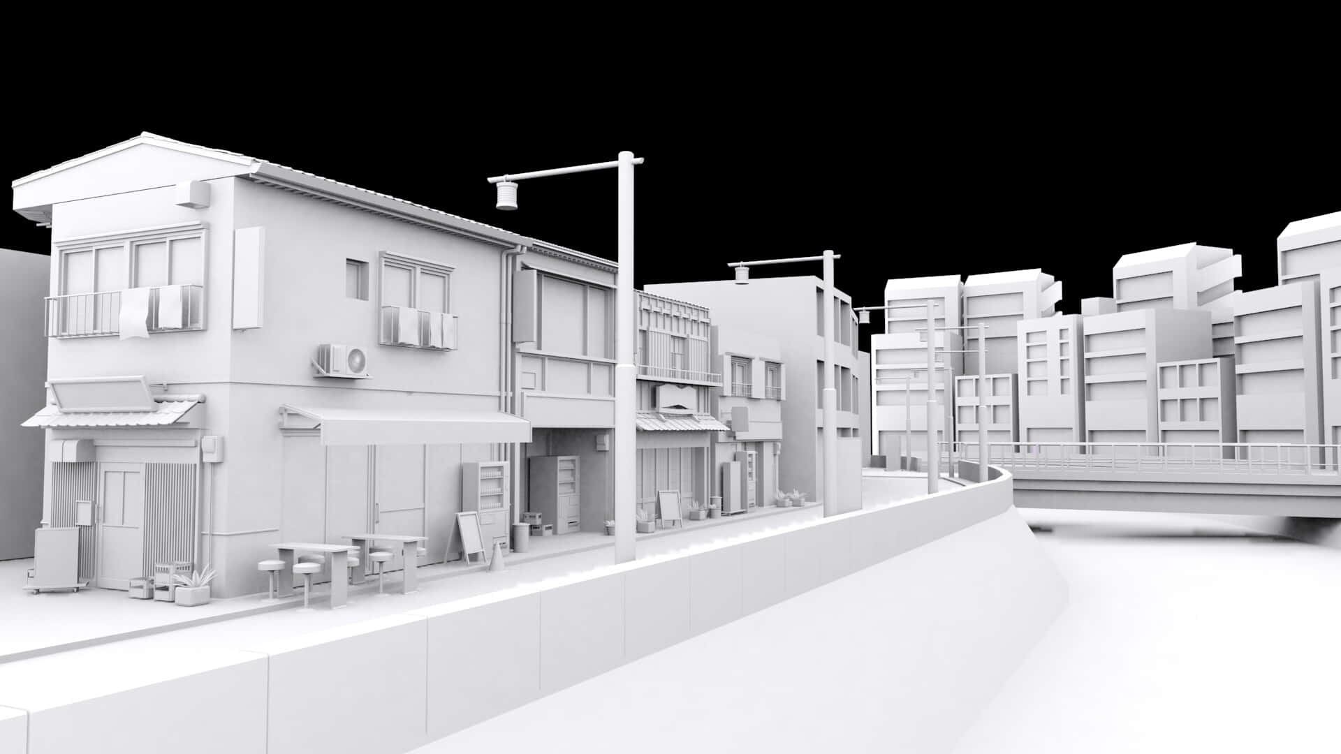 3d modeling, monochrome, 3d-rendered street scene, Full HD Desktop Wallpaper