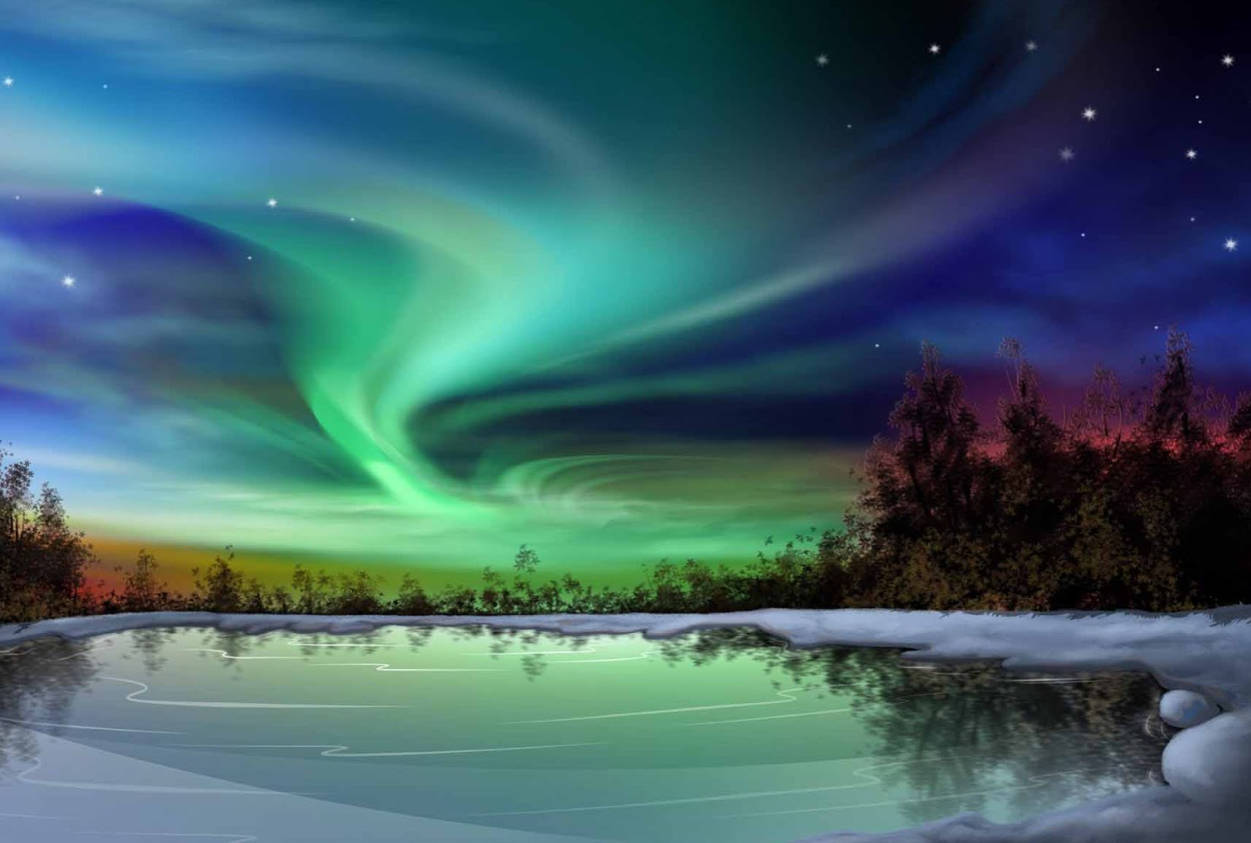 green blue aurora, aurora borealis, starry night sky, SD Desktop Wallpaper