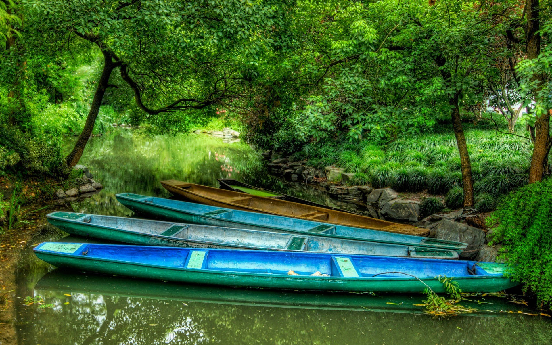 boats, 3d nature, vibrant blue, Full HD Desktop Wallpaper