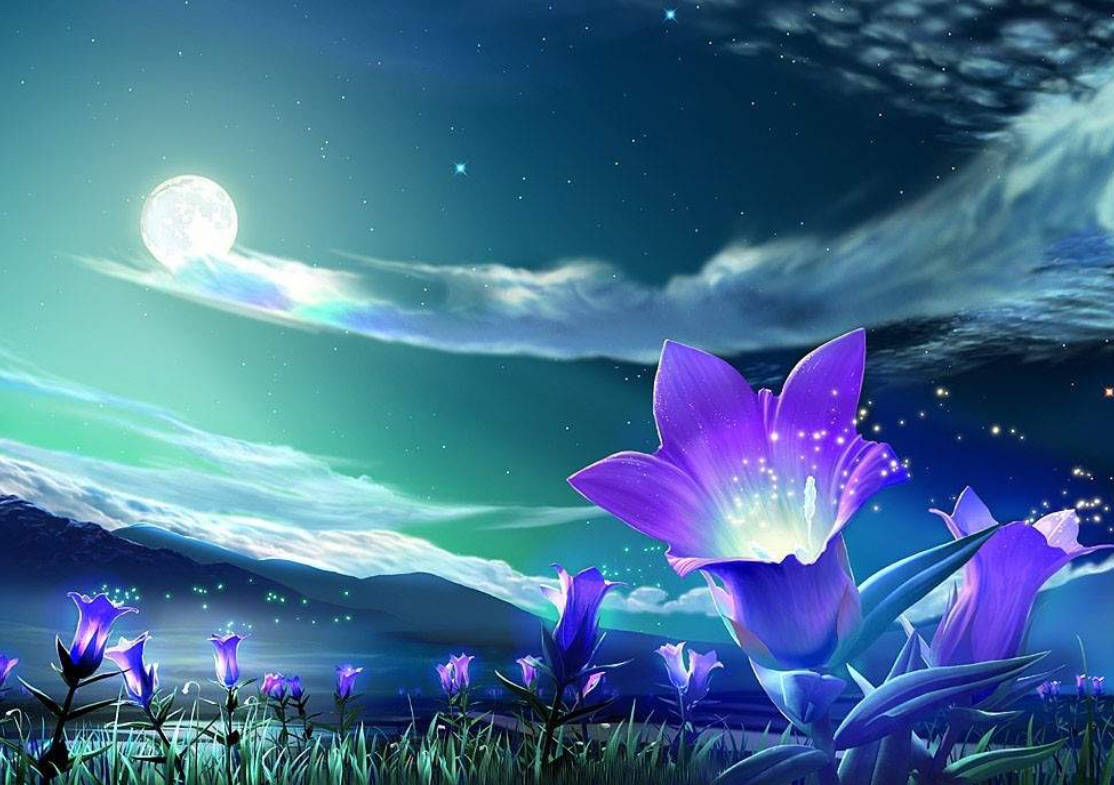 wave of clouds, 3d nature, glowing purple flower, SD Desktop Wallpaper
