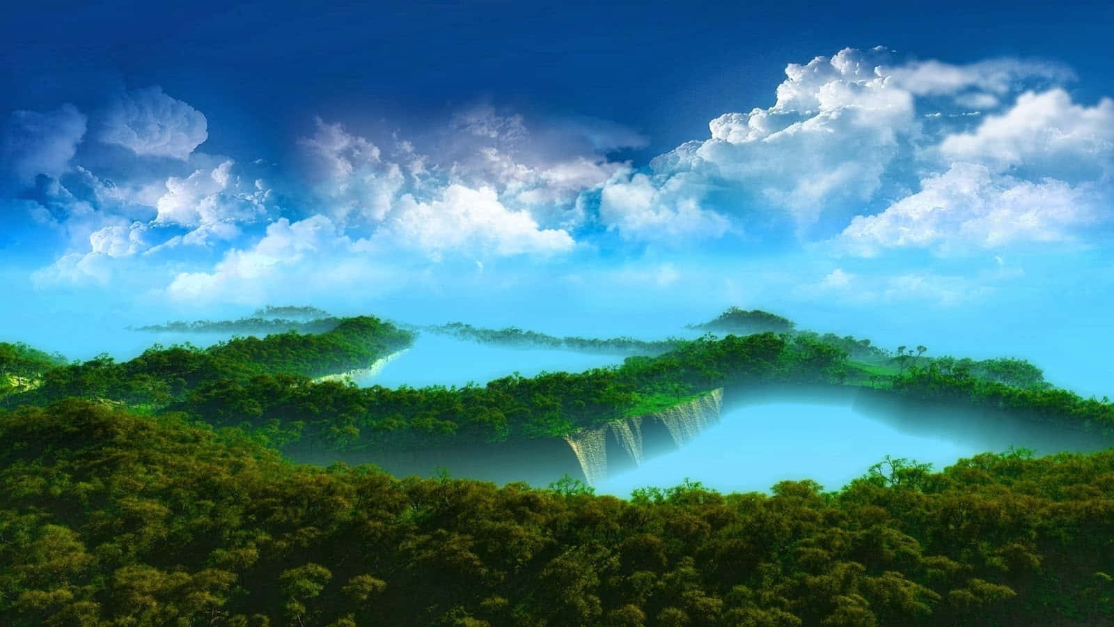 3D Landscape, waterfall, lush green forests, HD Desktop Wallpaper