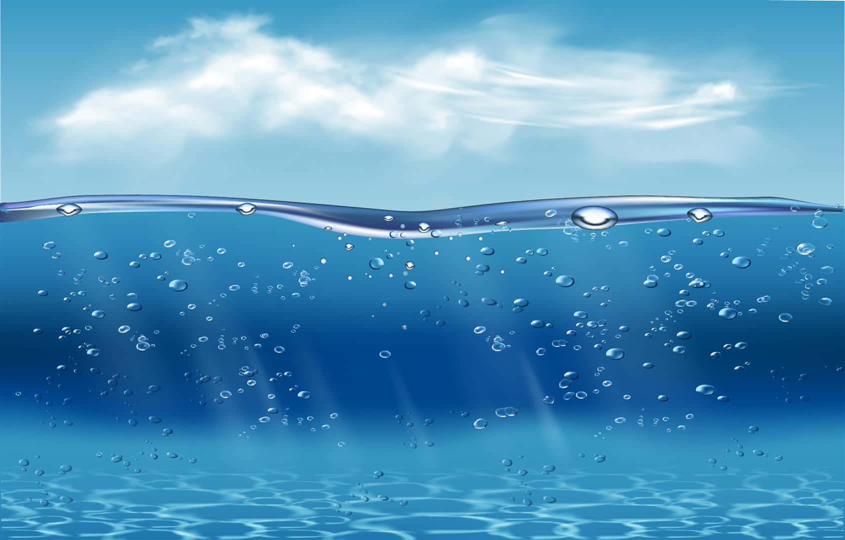 3d ocean, clear blue water, sunlight rays, HD Desktop Wallpaper