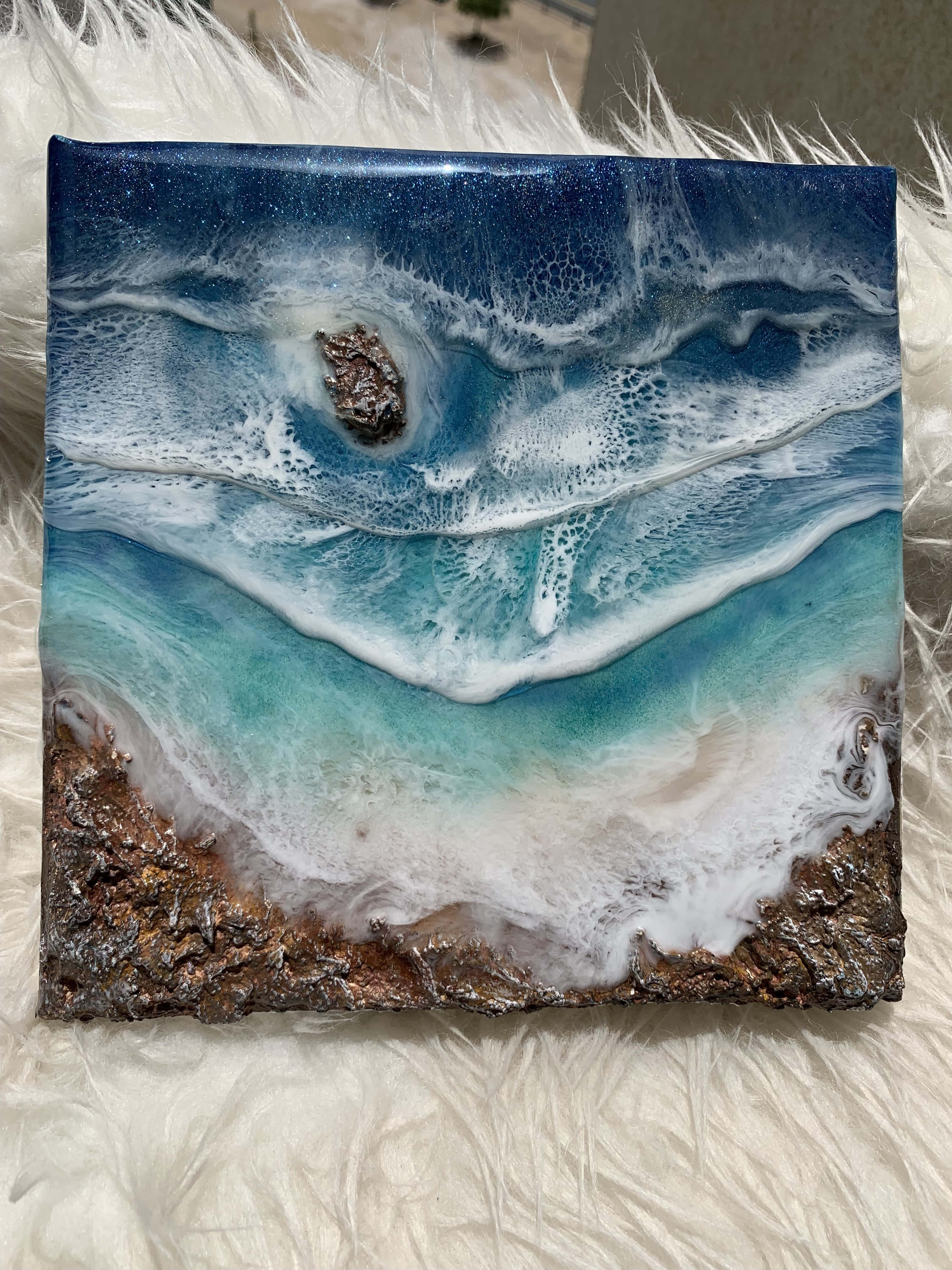 3d ocean, resin ocean wave artwork, blue turquoise water, 4K Phone Wallpaper