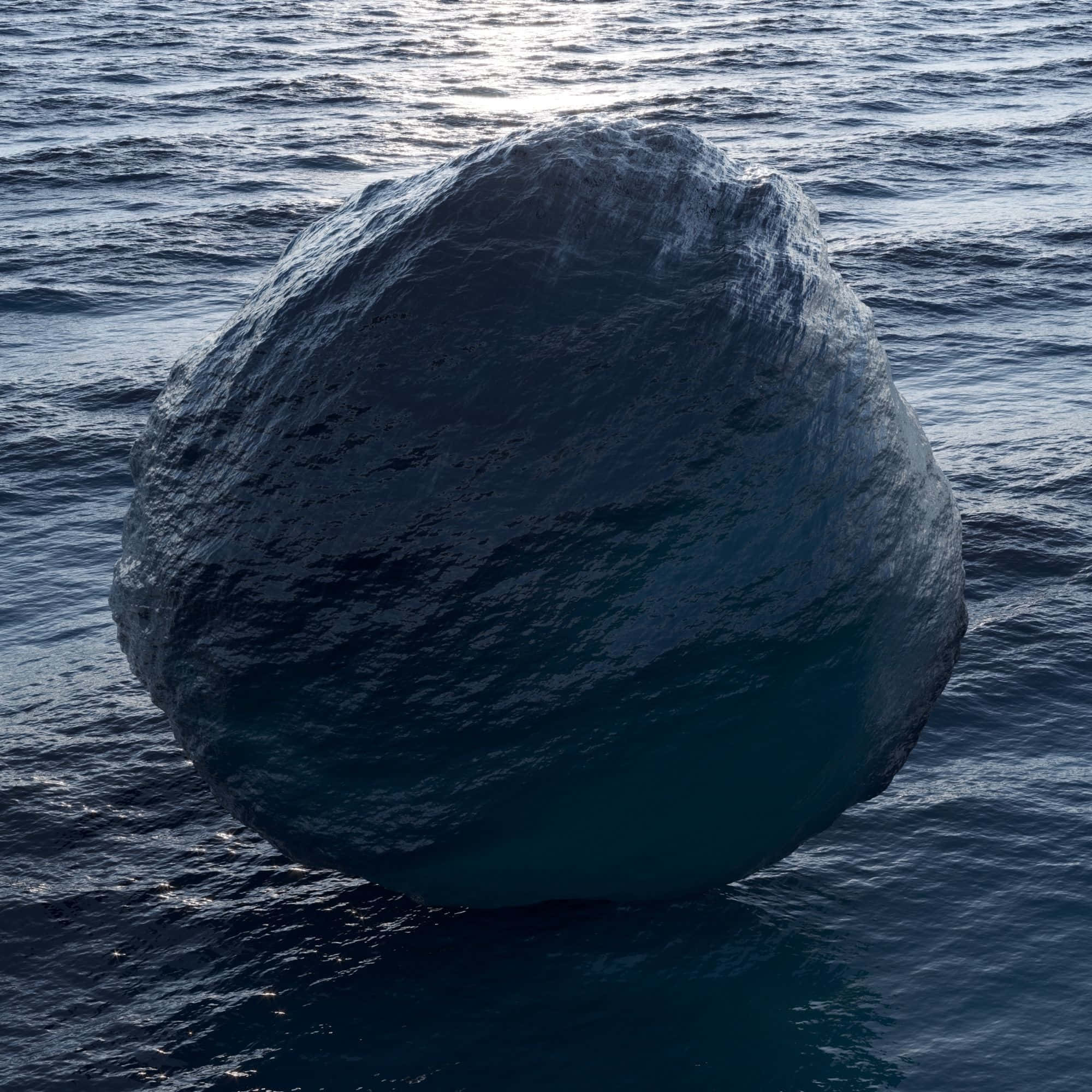 3d ocean, massive perfectly spherical iceberg, deep blue ocean waters, Full HD Desktop Wallpaper
