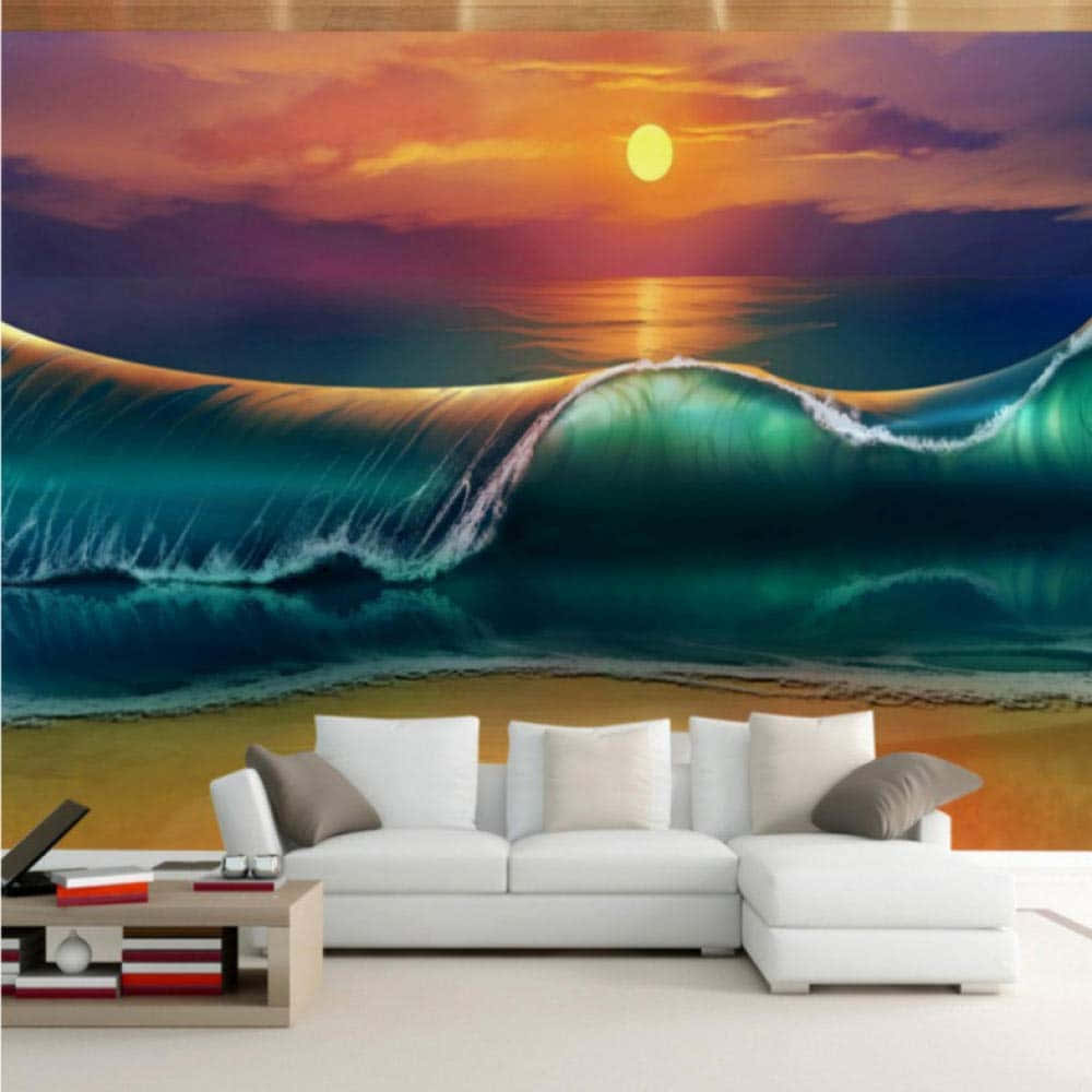 3d ocean, turquoise wave, sandy beach, SD Desktop Wallpaper
