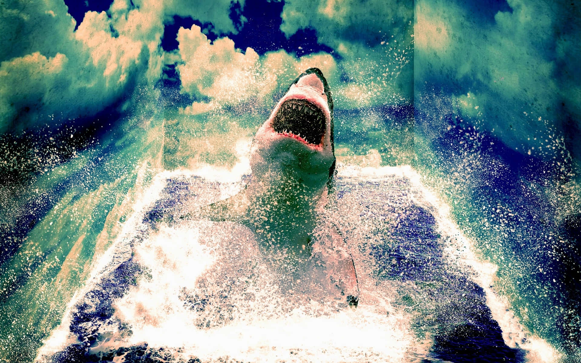 3d ocean, great white shark, turquoise ocean waters, Full HD Desktop Wallpaper