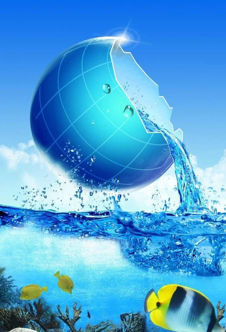surreal aquatic globe, blue globe, vibrant coral reef, SD Phone Wallpaper