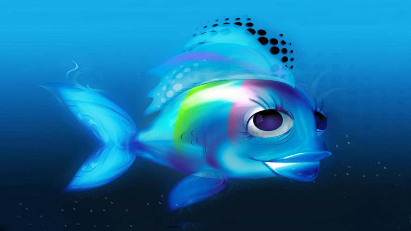 3d fish, rainbow scales, big eyes, HD Desktop Wallpaper