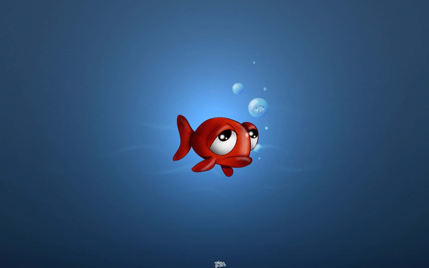 3d fish, red cartoon fish, blue water, HD Desktop Wallpaper