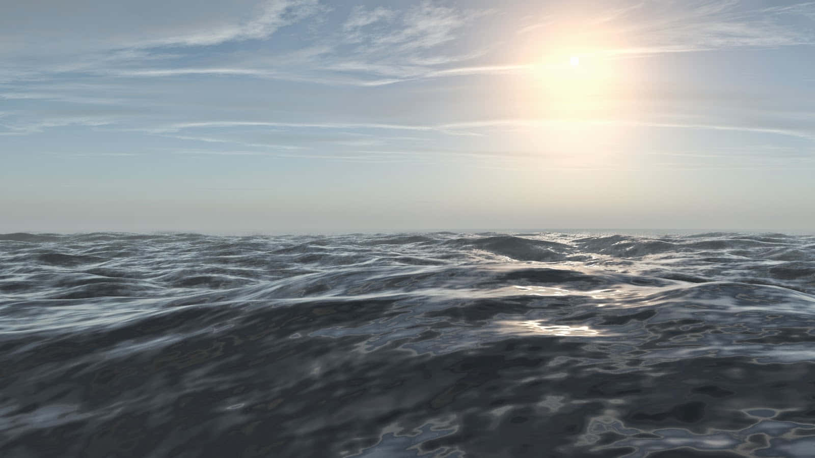 3d Ocean, vast choppy ocean, pale sky, HD Desktop Wallpaper