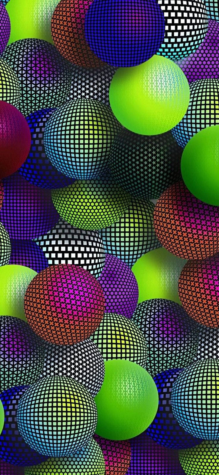 3d phone, colorful patterned balls, neon colors, HD Phone Wallpaper