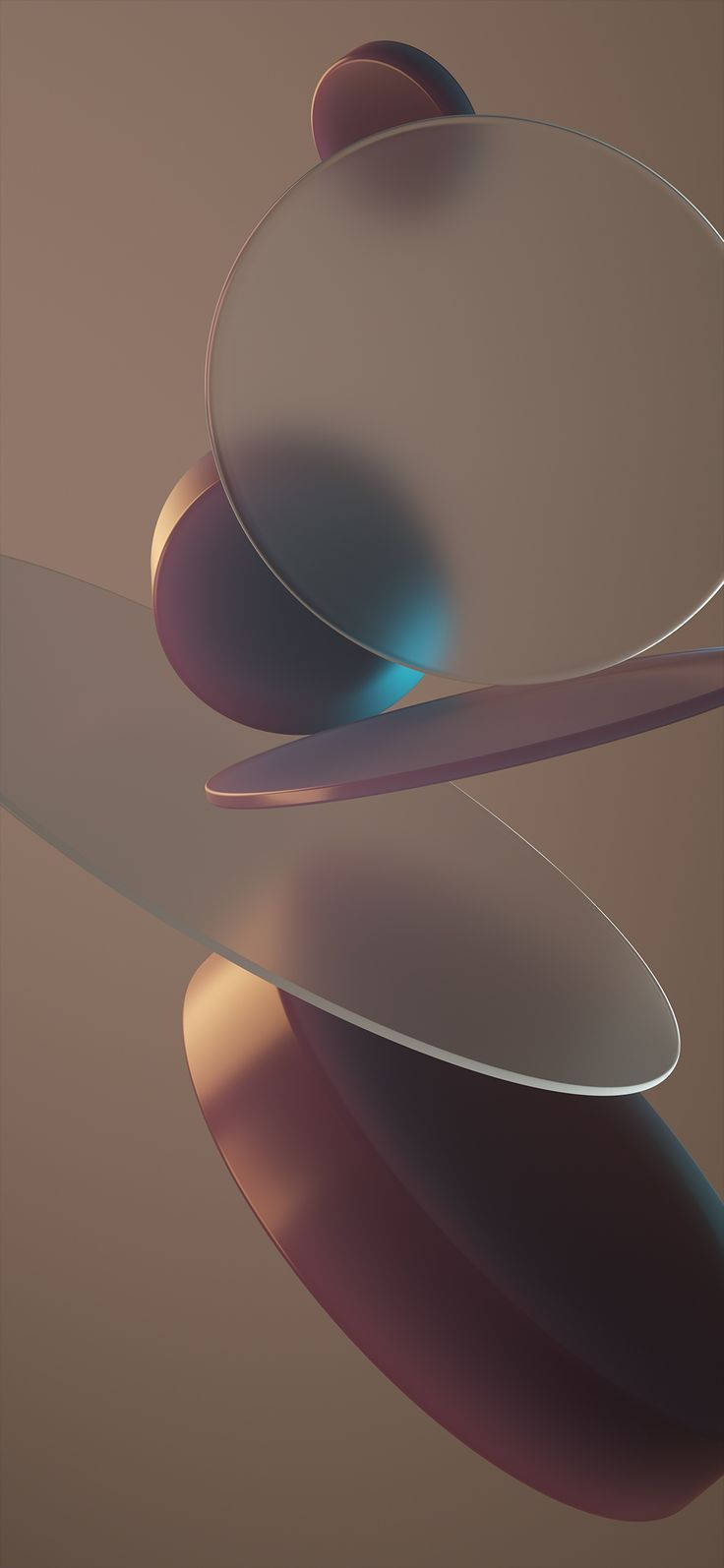 3d phone, brown themed disks, translucent geometric shapes, HD Phone Wallpaper