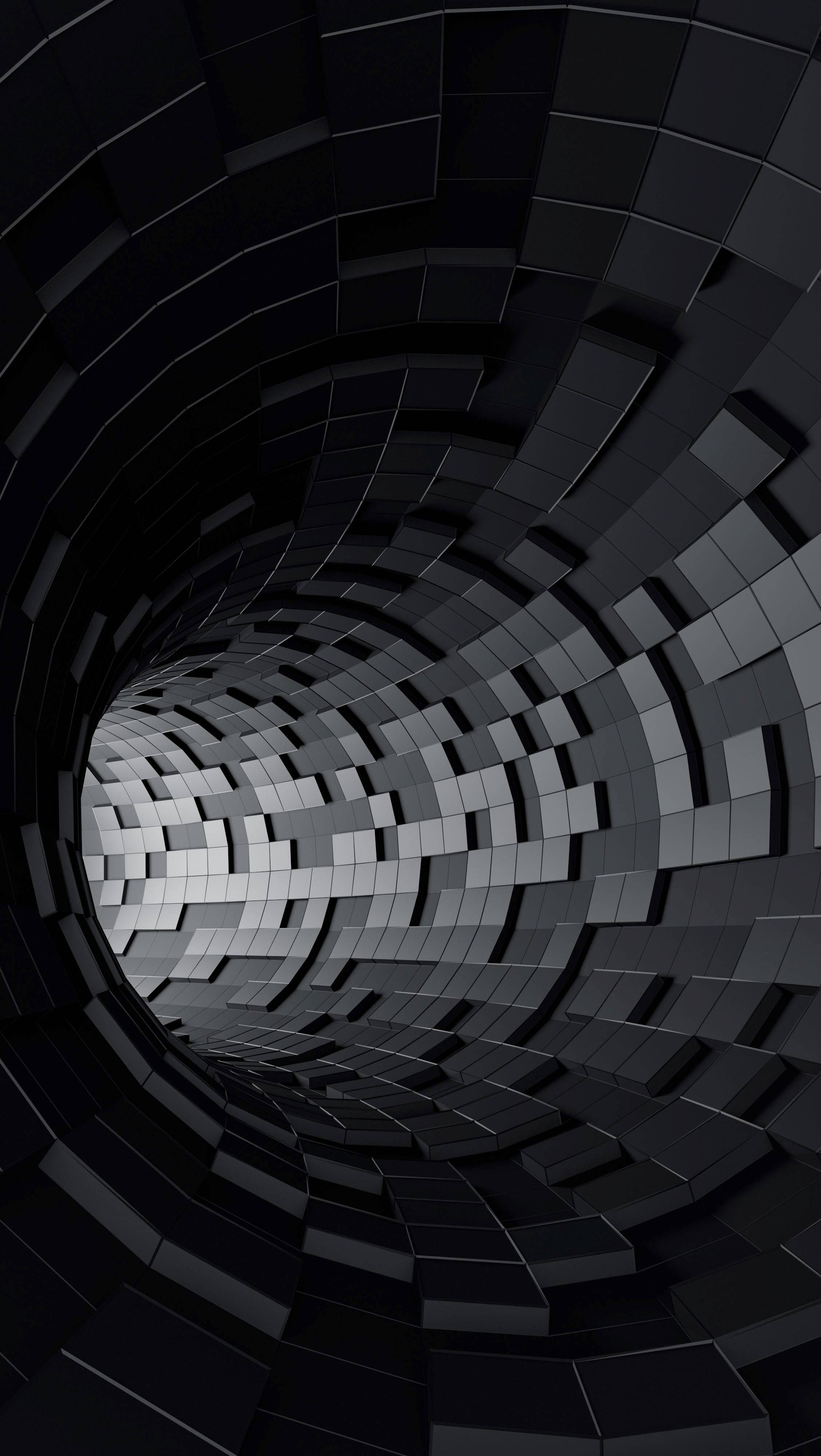 3d phone, monochrome, tiled tunnel, 4K Phone Wallpaper