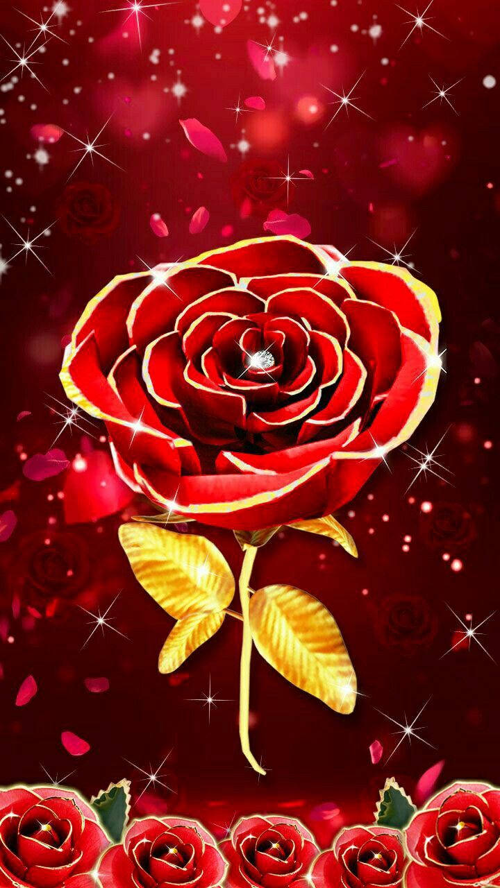 3d phone, red rose, gold accents, HD Phone Wallpaper