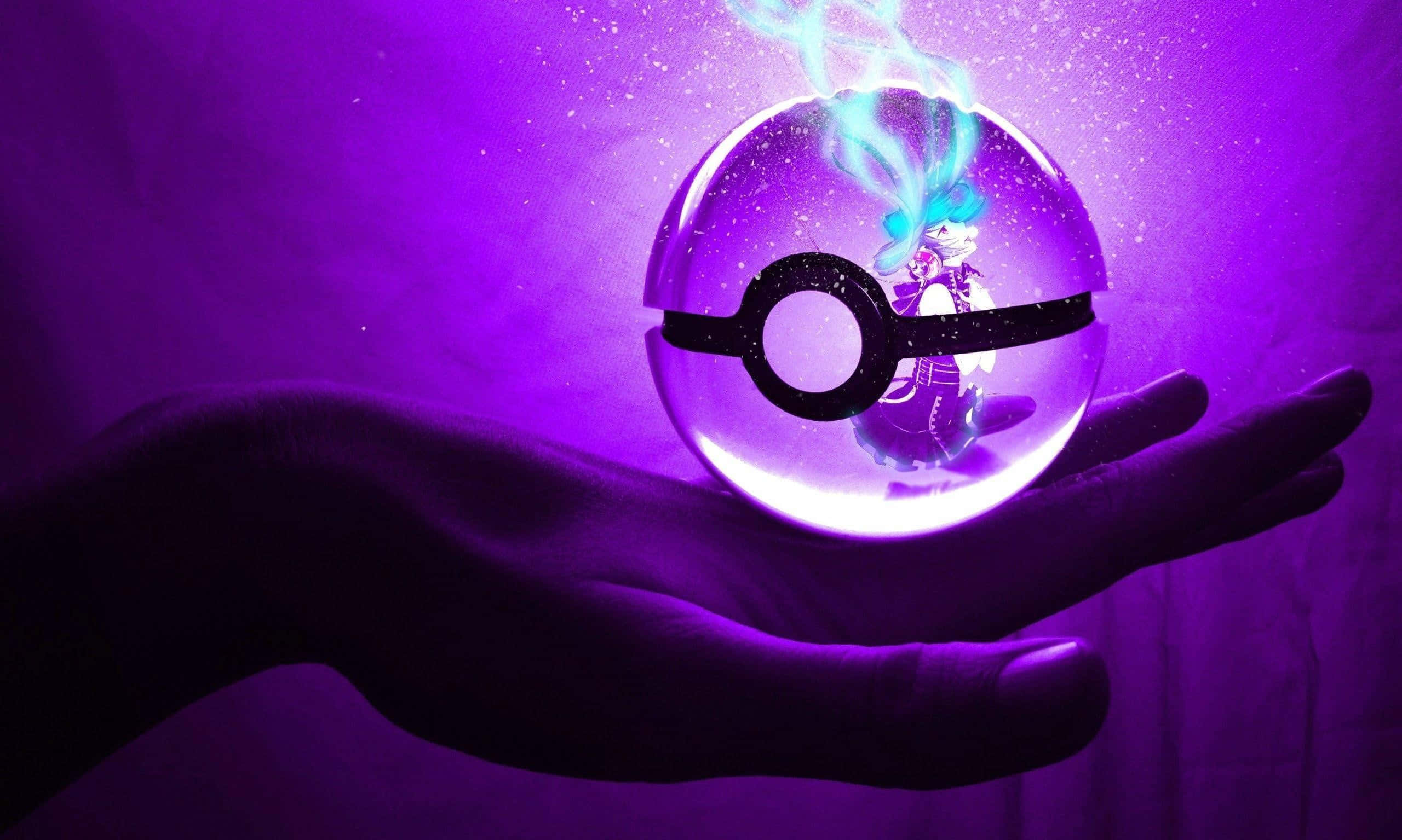 3d pokemon go, glowing purple Poké Ball, stylized Pokémon, 2K Desktop Wallpaper